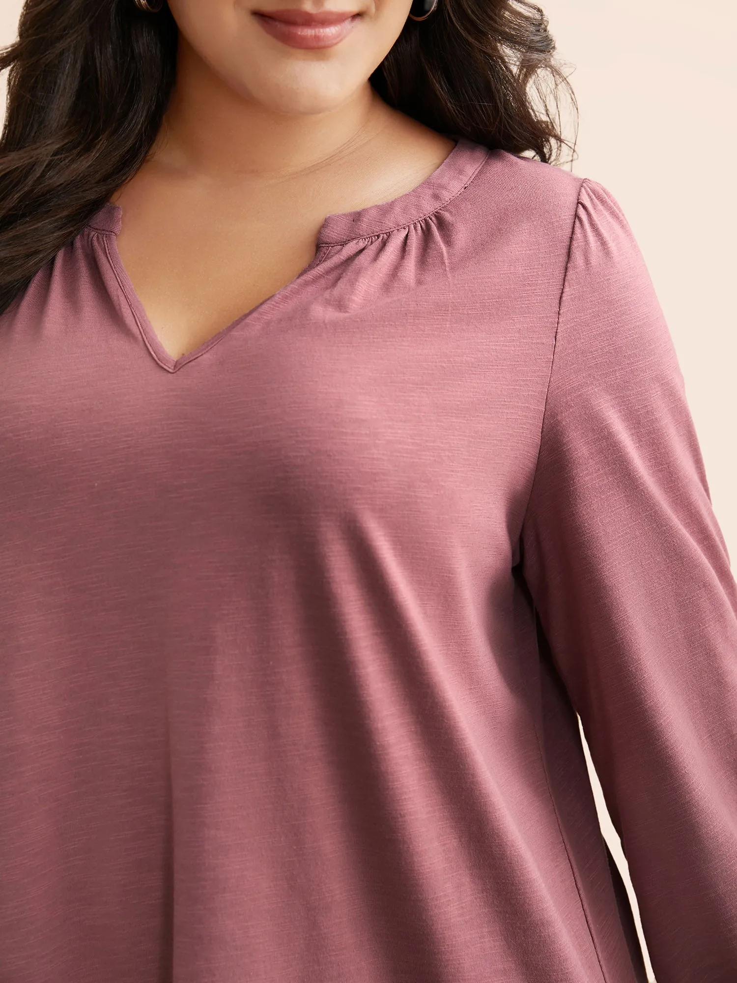 Notched Lantern Sleeve Gathered T-shirt sold by Bloomchic product image thumbnail 2