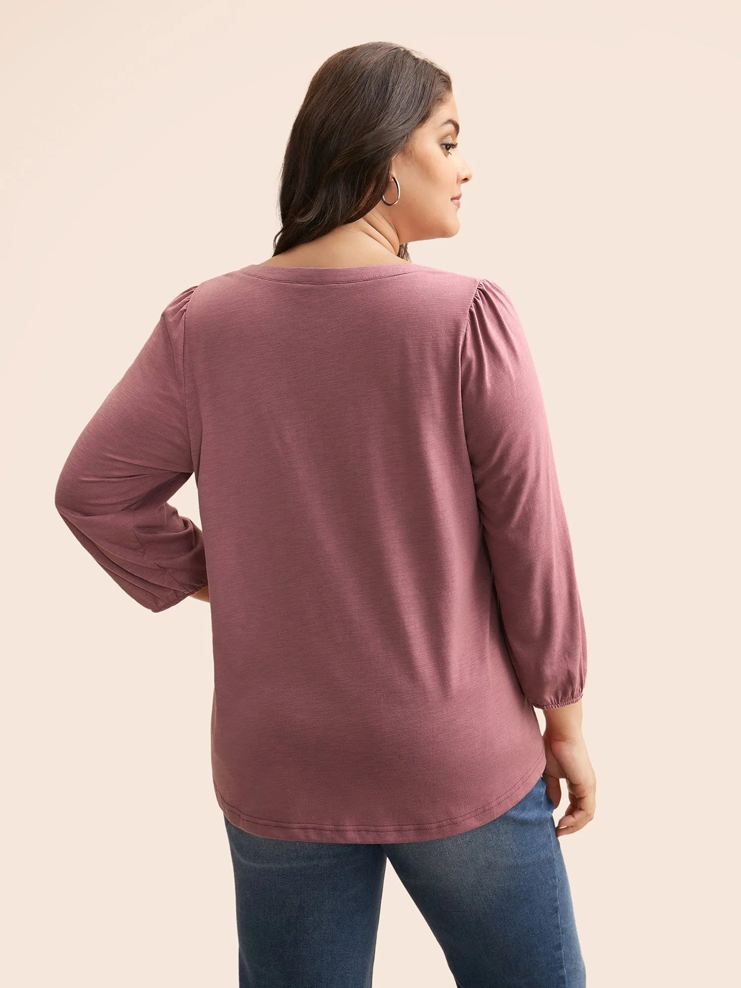 Notched Lantern Sleeve Gathered T-shirt sold by Bloomchic product image thumbnail 4