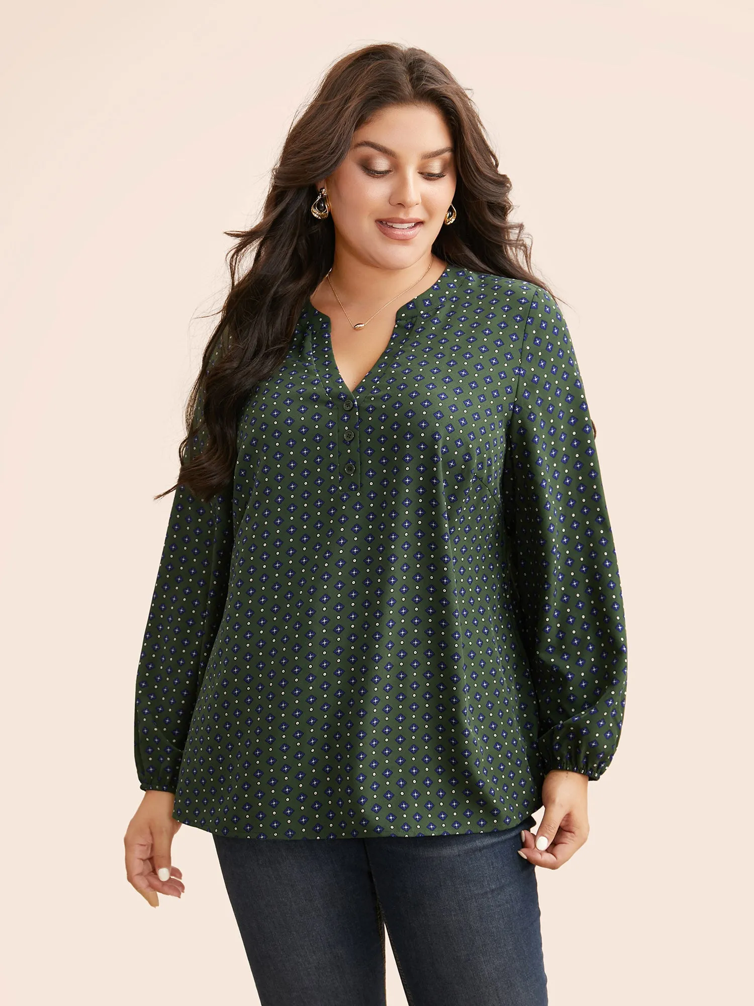 Notched Geometric Button Up Blouse sold by Bloomchic product image thumbnail 4