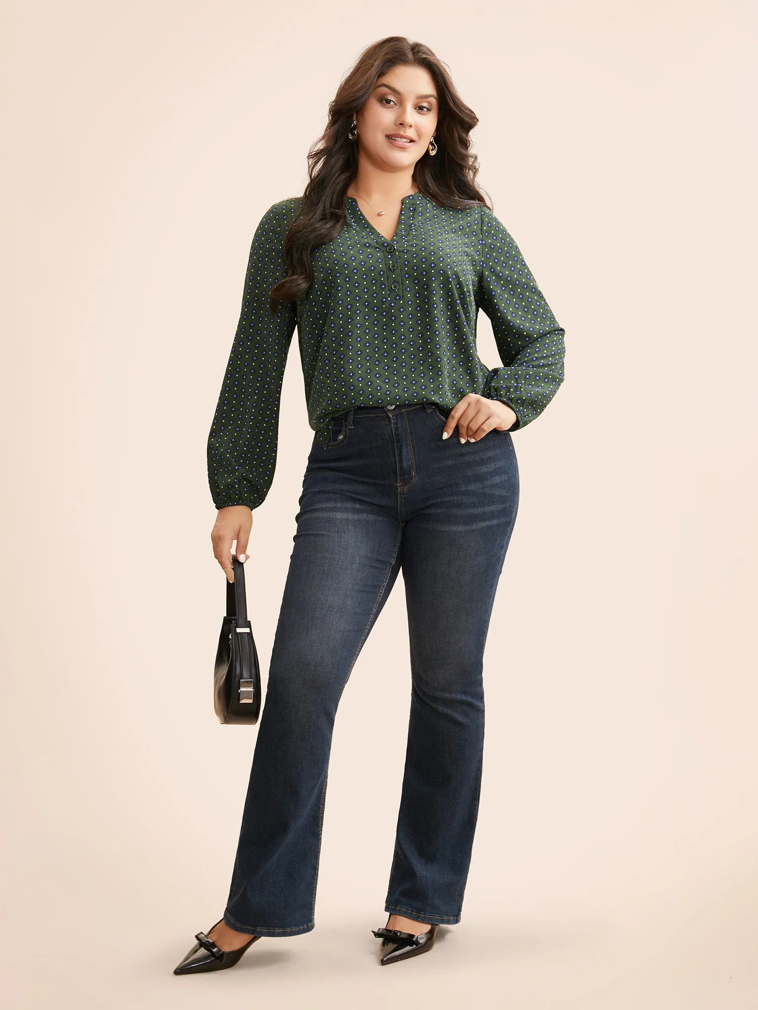 Notched Geometric Button Up Blouse sold by Bloomchic product image thumbnail 3