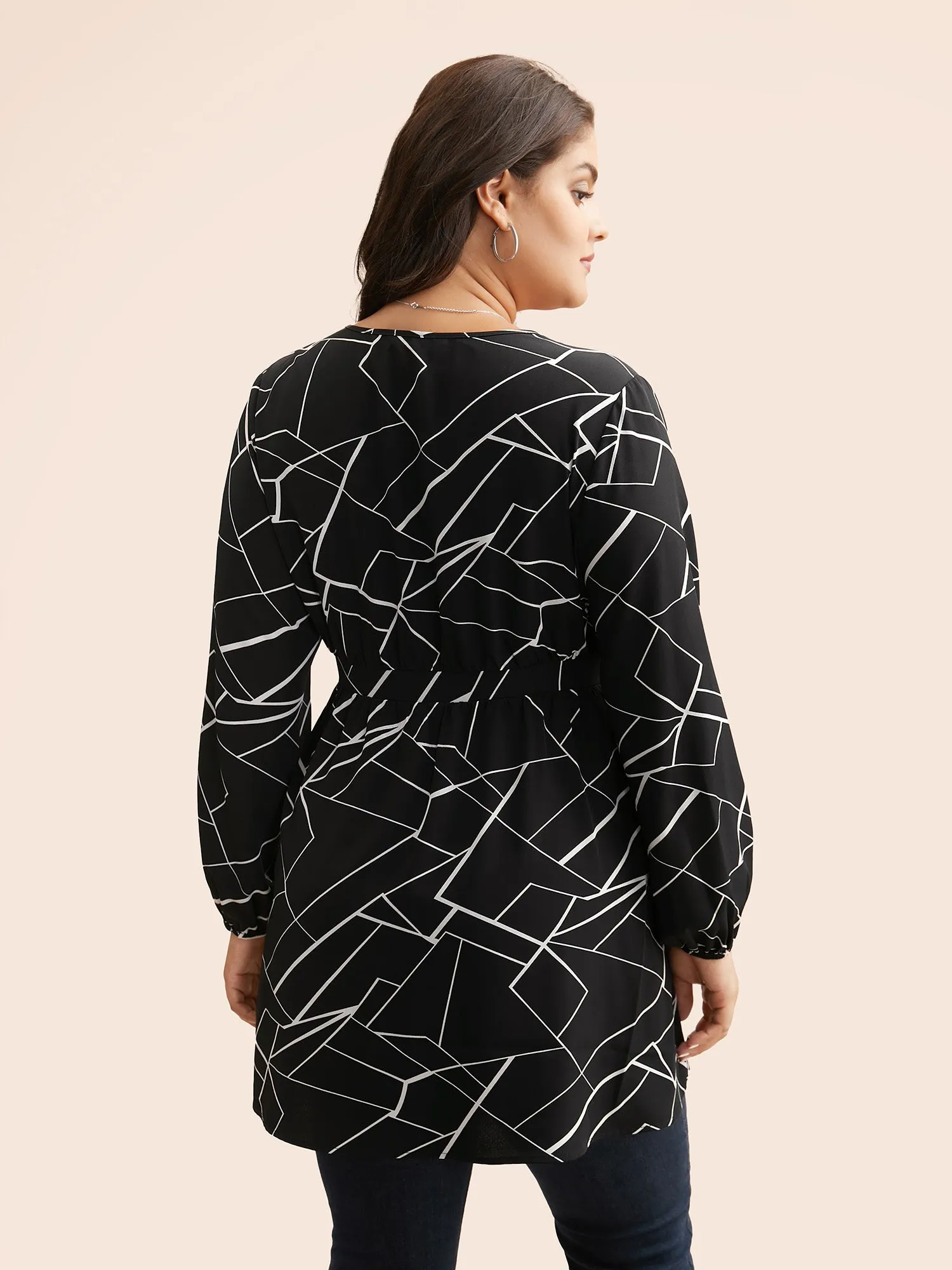 Geometric Overlap Collar Tie Knot Blouse sold by Bloomchic product image thumbnail 5