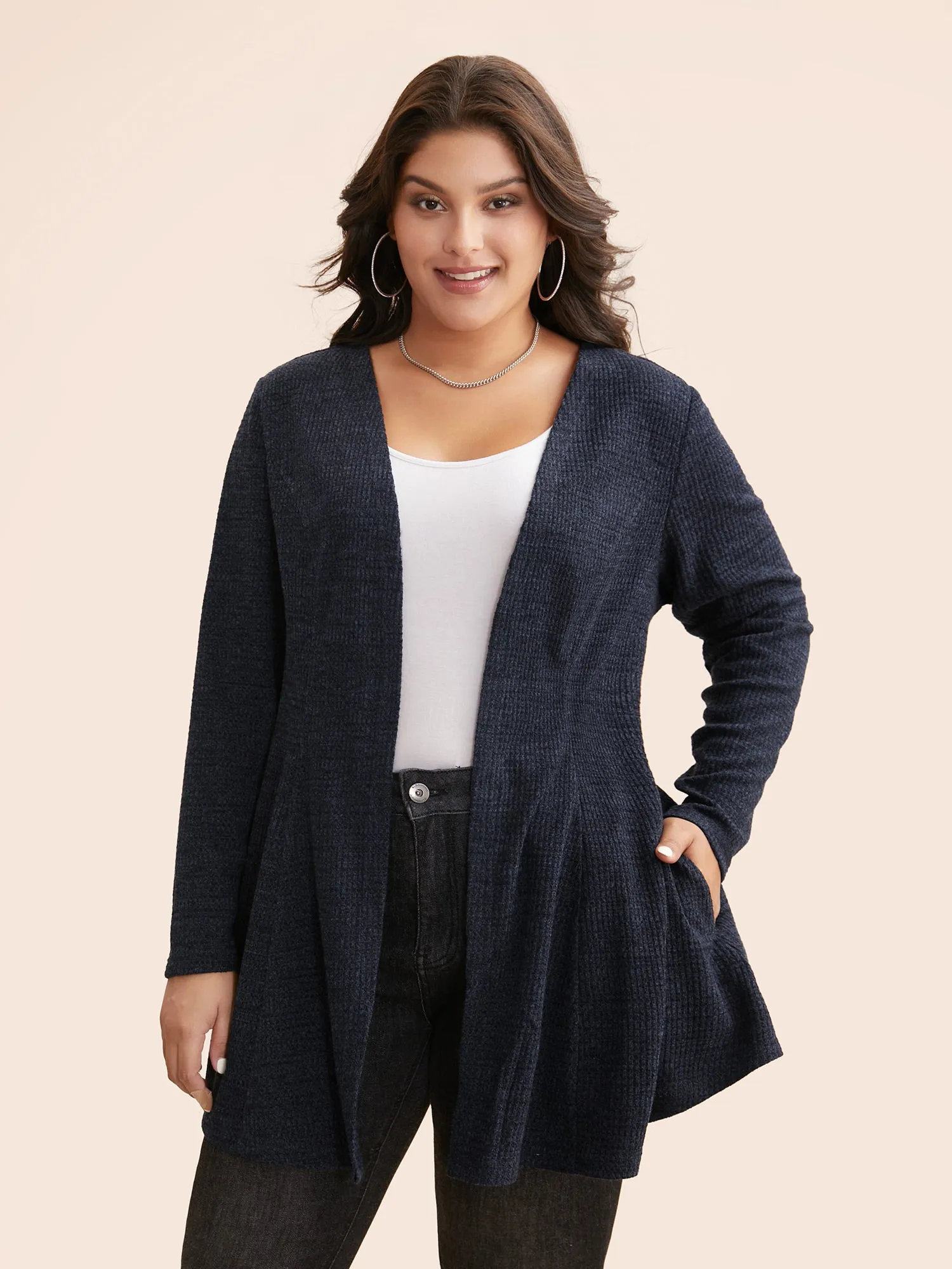 Solid Waffle Knit Pleated Jacket sold by Bloomchic product image thumbnail 4