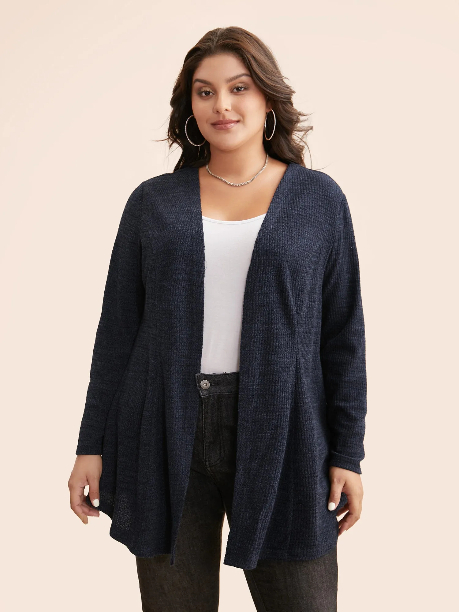 Solid Waffle Knit Pleated Jacket sold by Bloomchic product image thumbnail 3