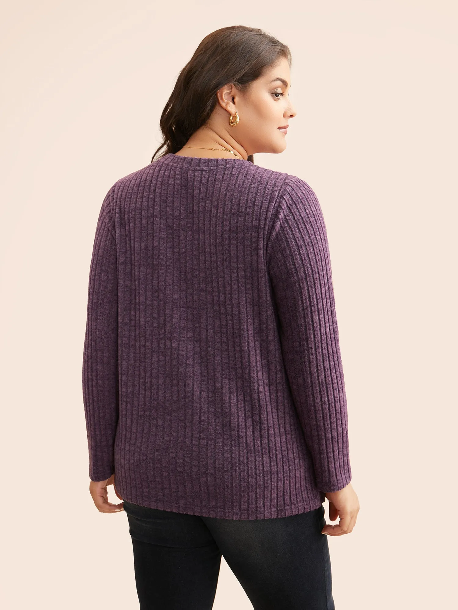 V Neck Button Detail Rib Knit T-shirt sold by Bloomchic product image thumbnail 3