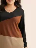 V Neck Contrast Patchwork Rib Knit T-shirt sold by Bloomchic