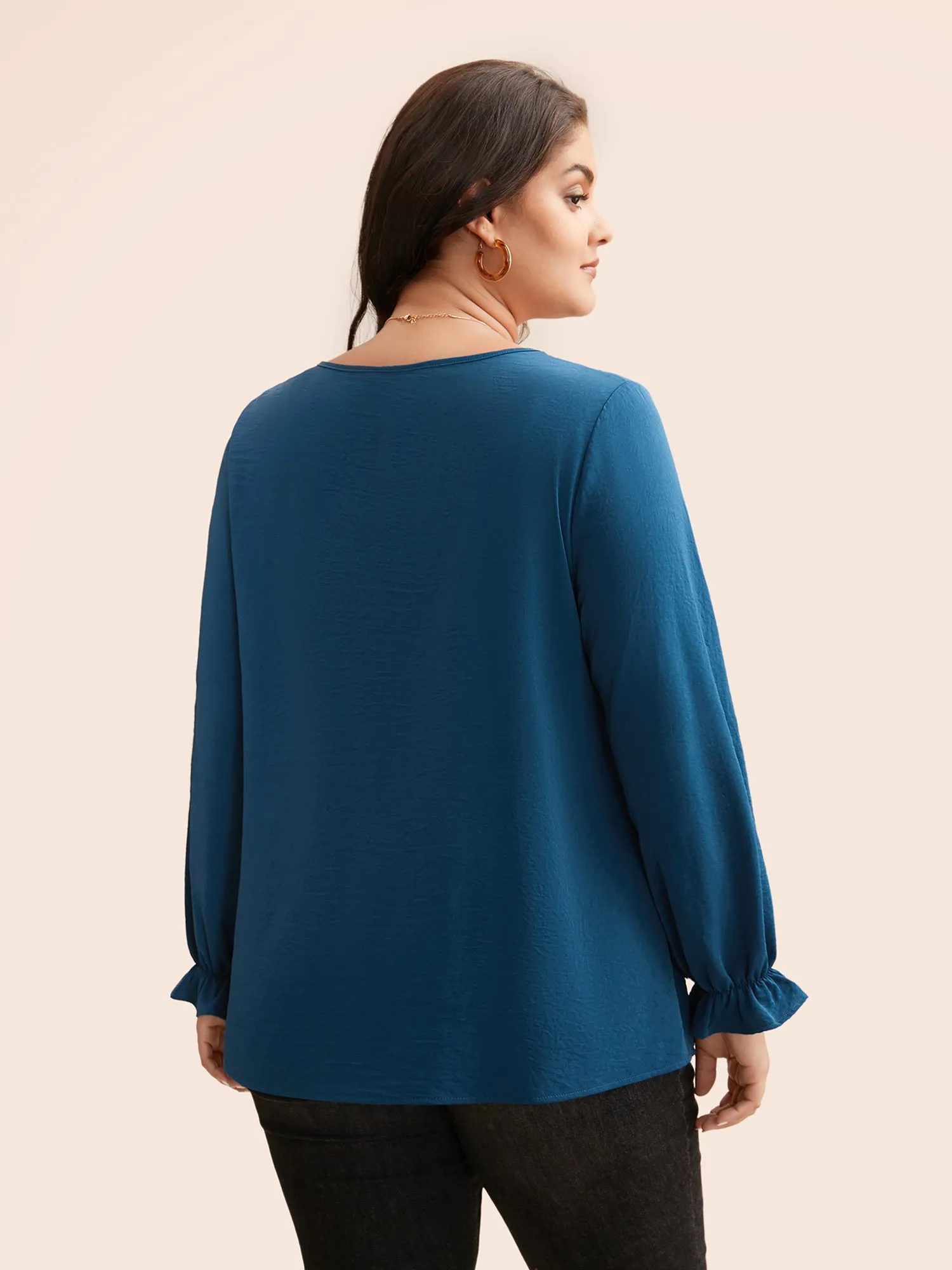 Plain Textured Asymmetrical Neck Ruffles Blouse sold by Bloomchic product image thumbnail 5