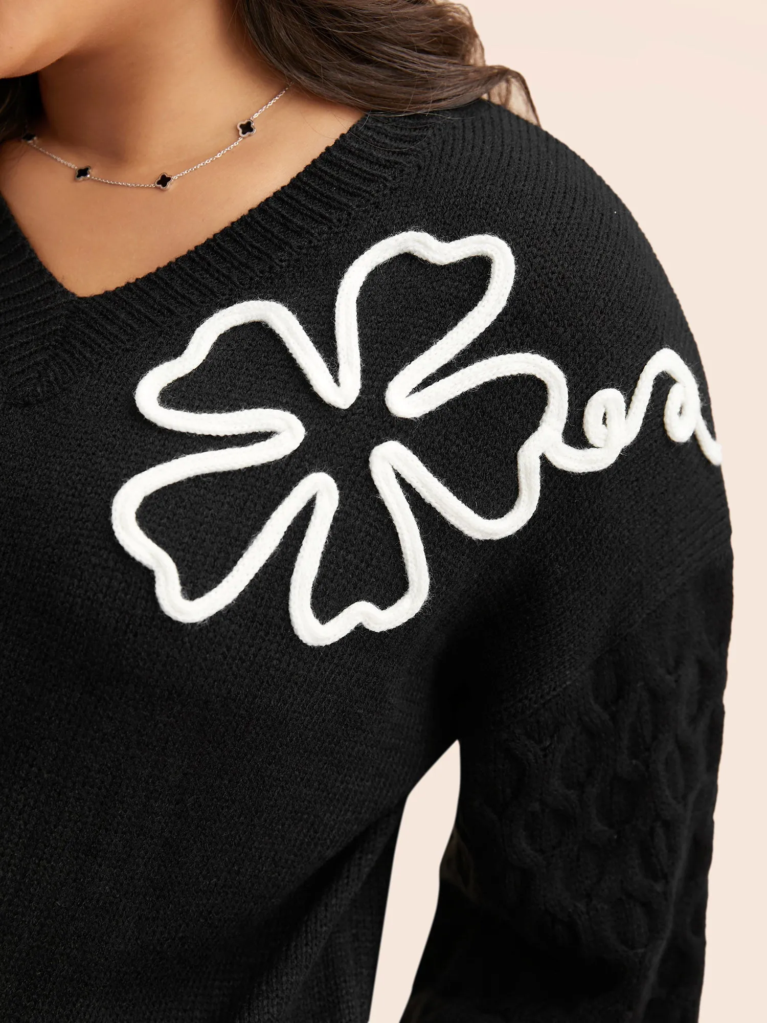 Crochet Floral Texture V Neck Pullover sold by Bloomchic product image thumbnail 5