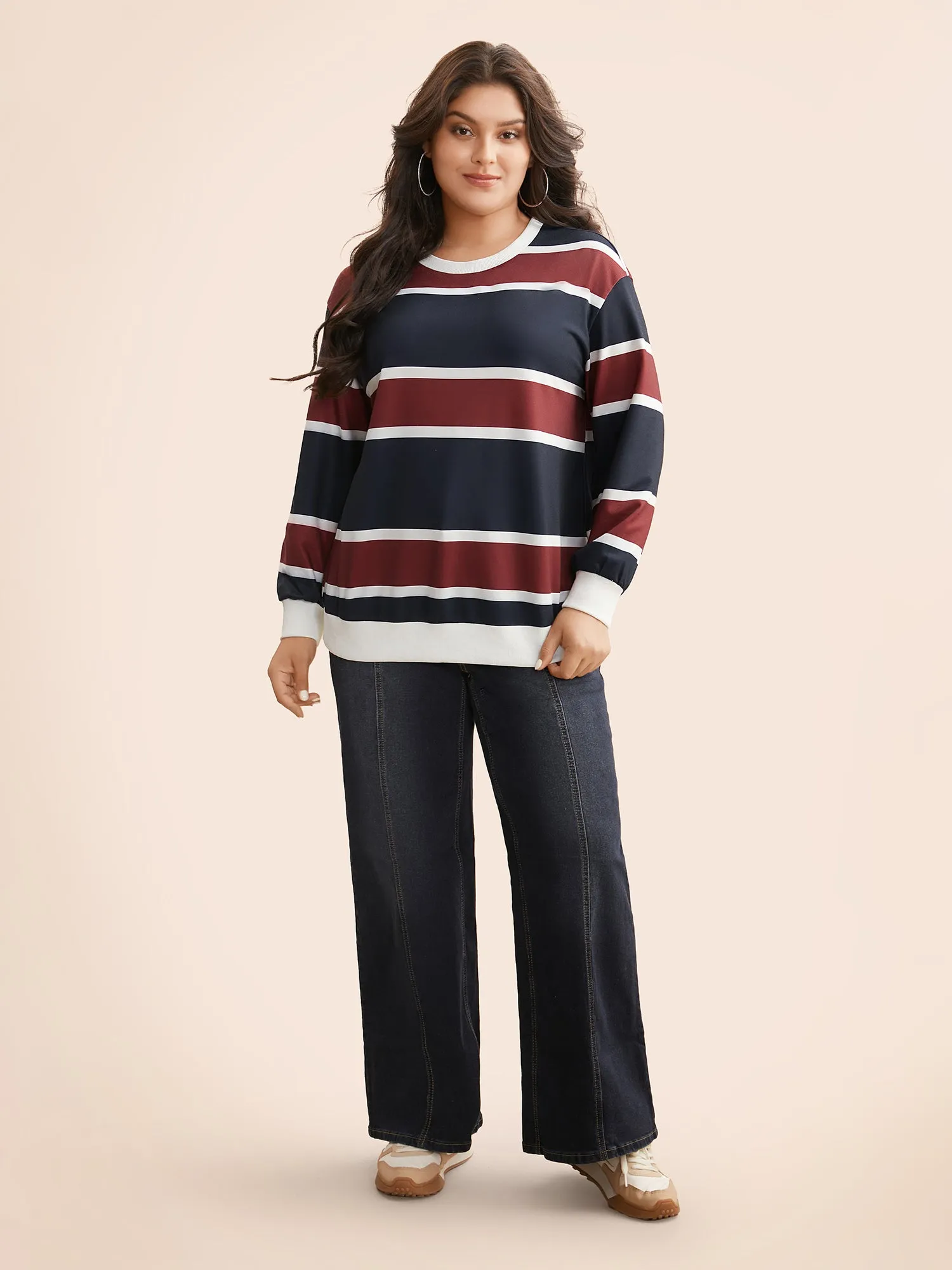 Contrast Striped Drop Shoulder Sweatshirt sold by Bloomchic product image thumbnail 3