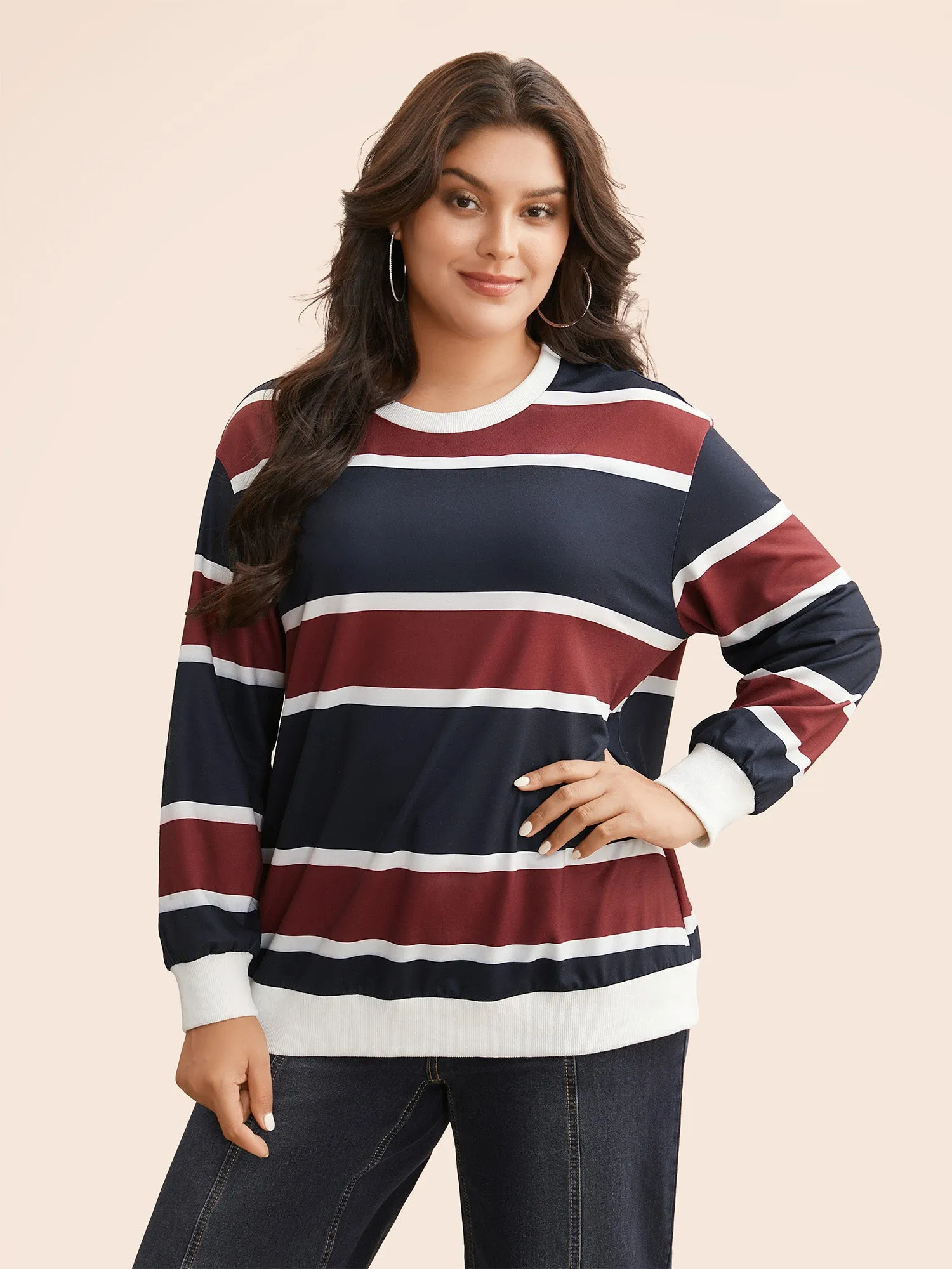 Contrast Striped Drop Shoulder Sweatshirt sold by Bloomchic
