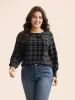 Plaid Gathered Lantern Sleeve Blouse sold by Bloomchic