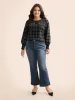 Plaid Gathered Lantern Sleeve Blouse sold by Bloomchic