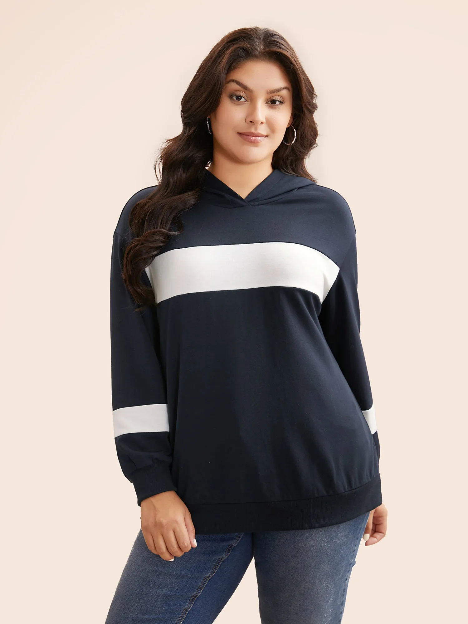 Contrast Patchwork Hooded Sweatshirt sold by Bloomchic product image thumbnail 3