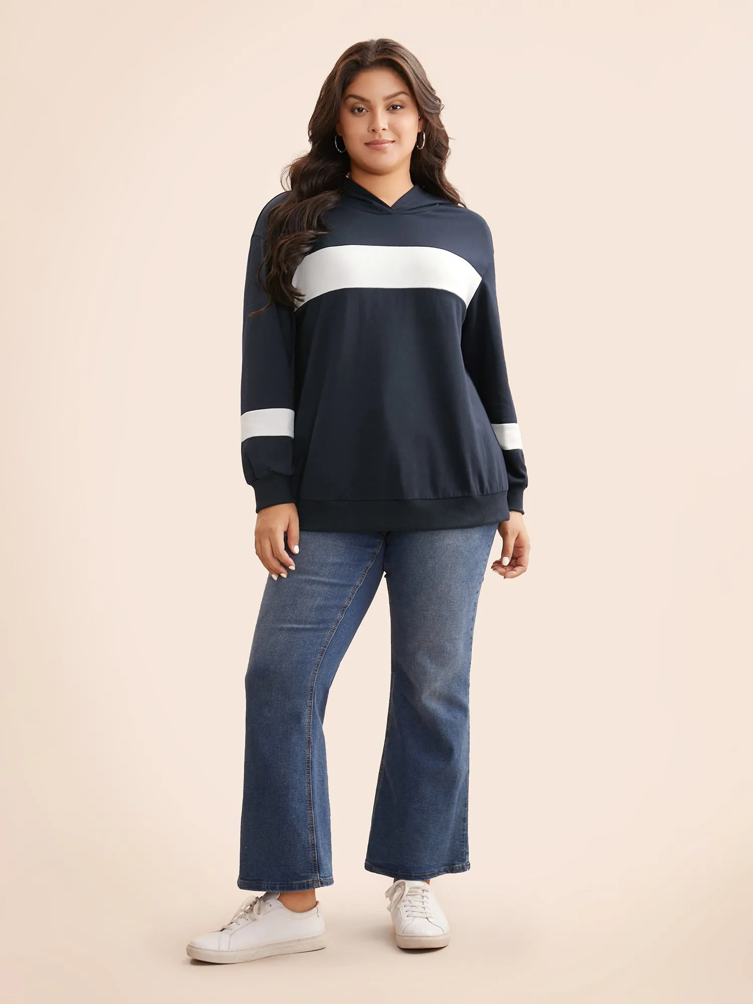 Contrast Patchwork Hooded Sweatshirt sold by Bloomchic product image thumbnail 4