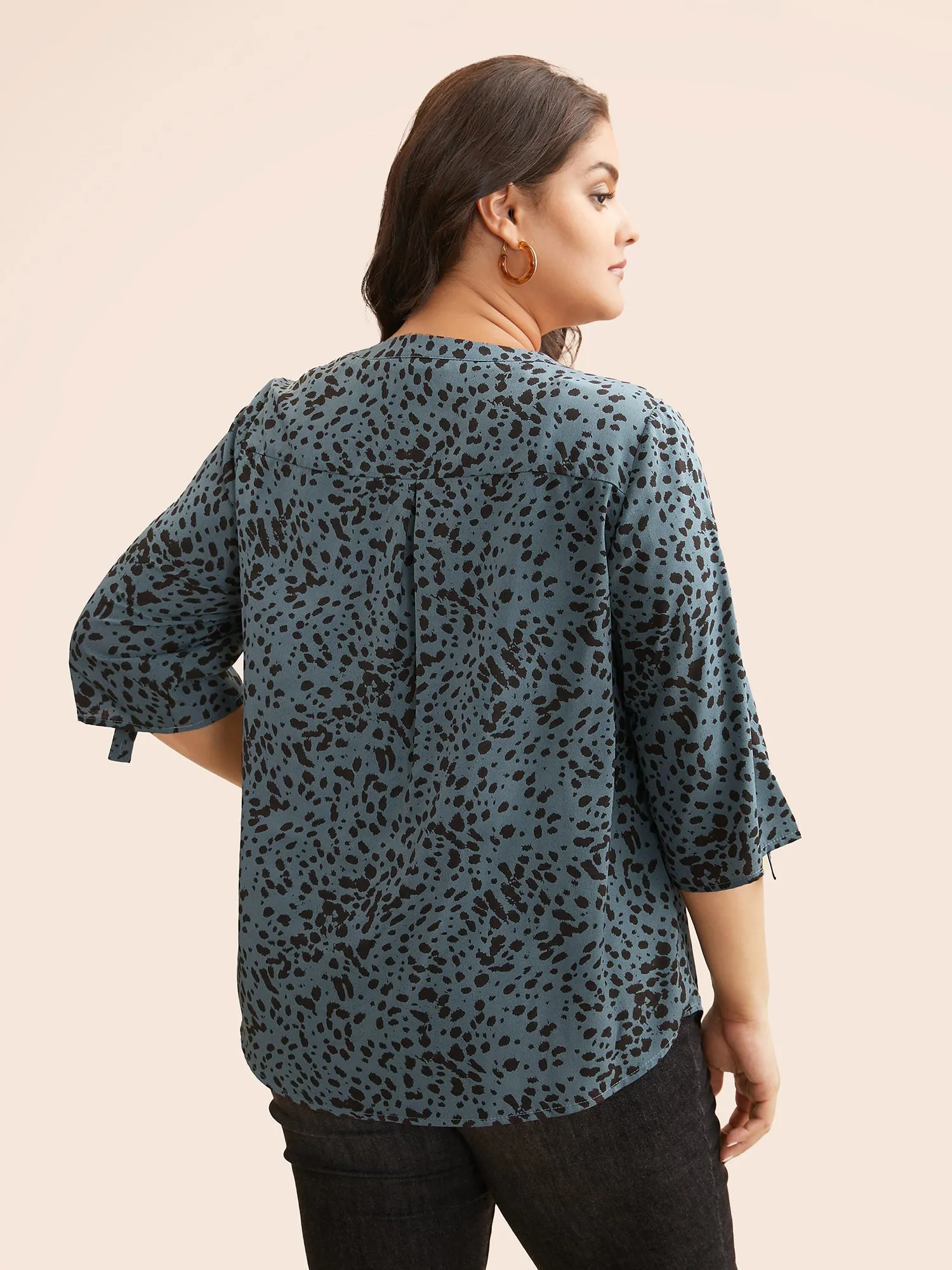 Leopard Print Pleated Tab Sleeve Blouse sold by Bloomchic product image thumbnail 5