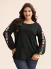 Crew Neck Patchwork Crochet Floral T-shirt sold by Bloomchic