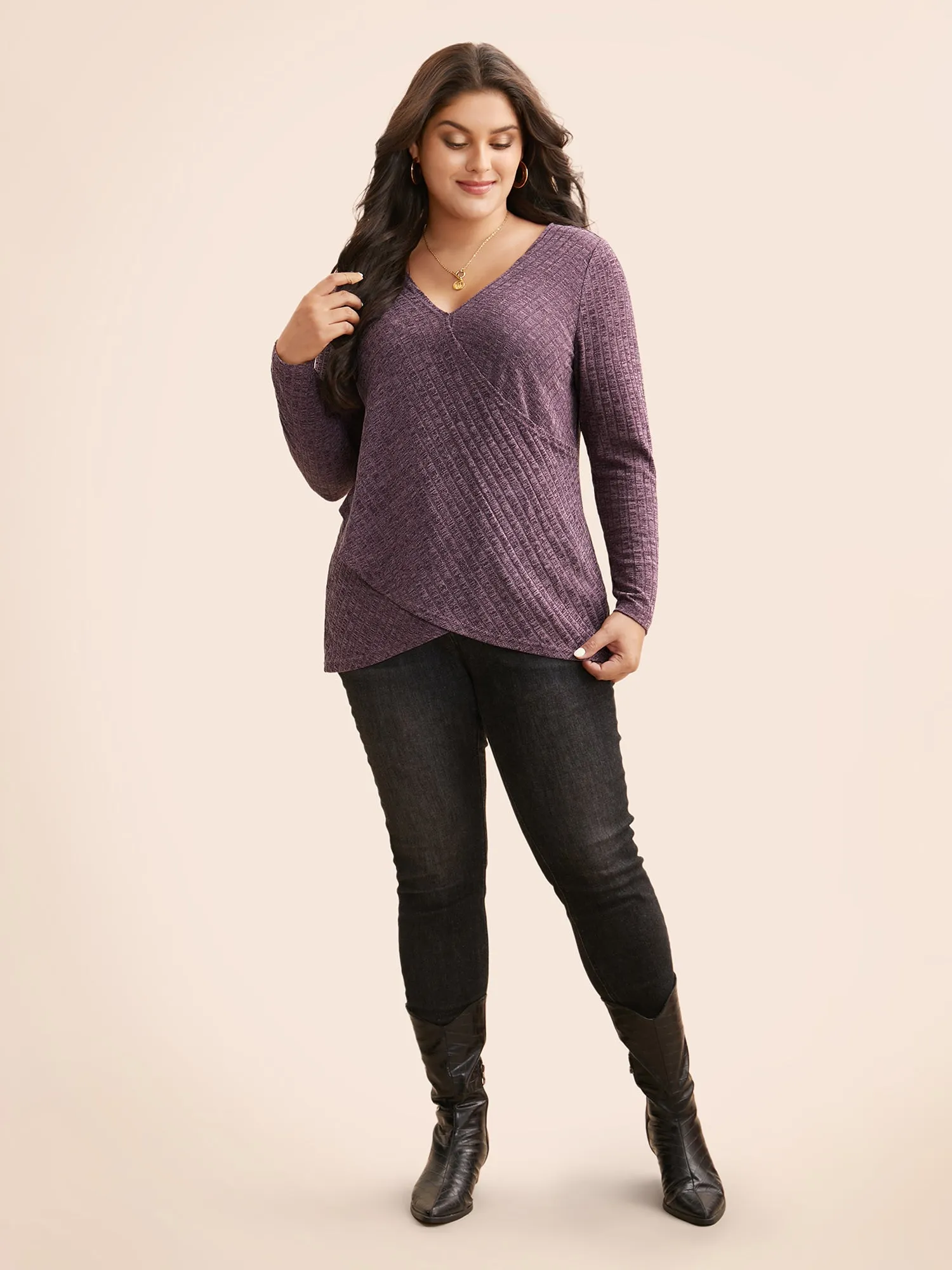 Solid Rib Knit Wrap Jersey Top sold by Bloomchic product image thumbnail 3
