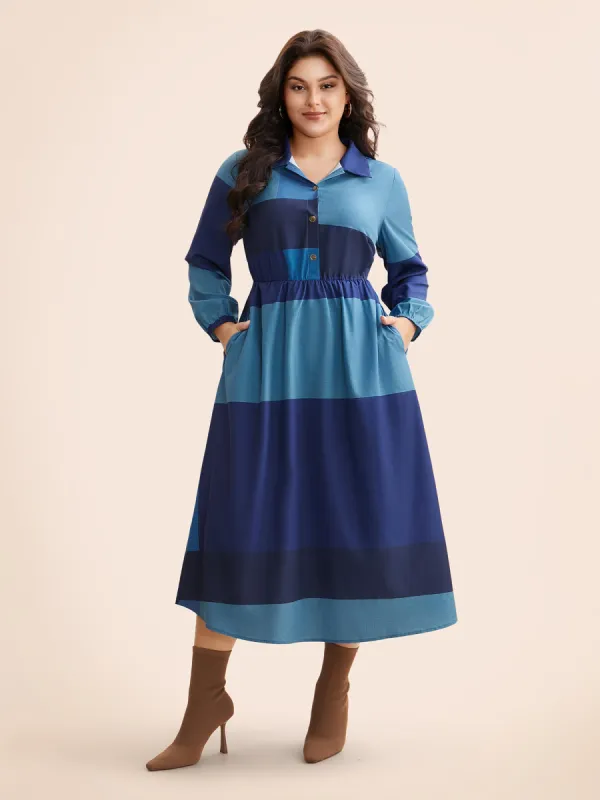 Shirt Collar Colorblock Contrast Midi Dress sold by Bloomchic