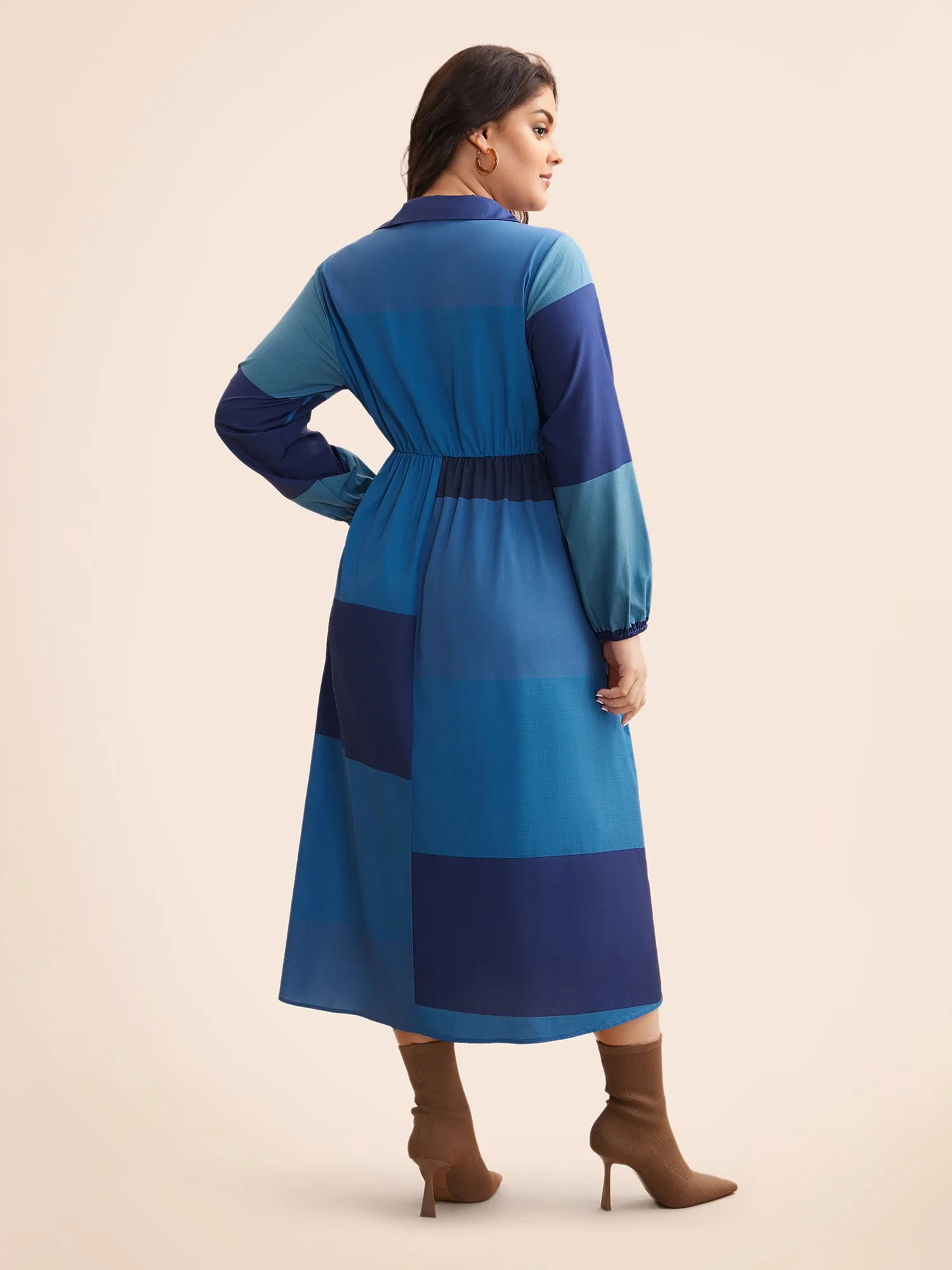 Shirt Collar Colorblock Contrast Midi Dress sold by Bloomchic product image thumbnail 5