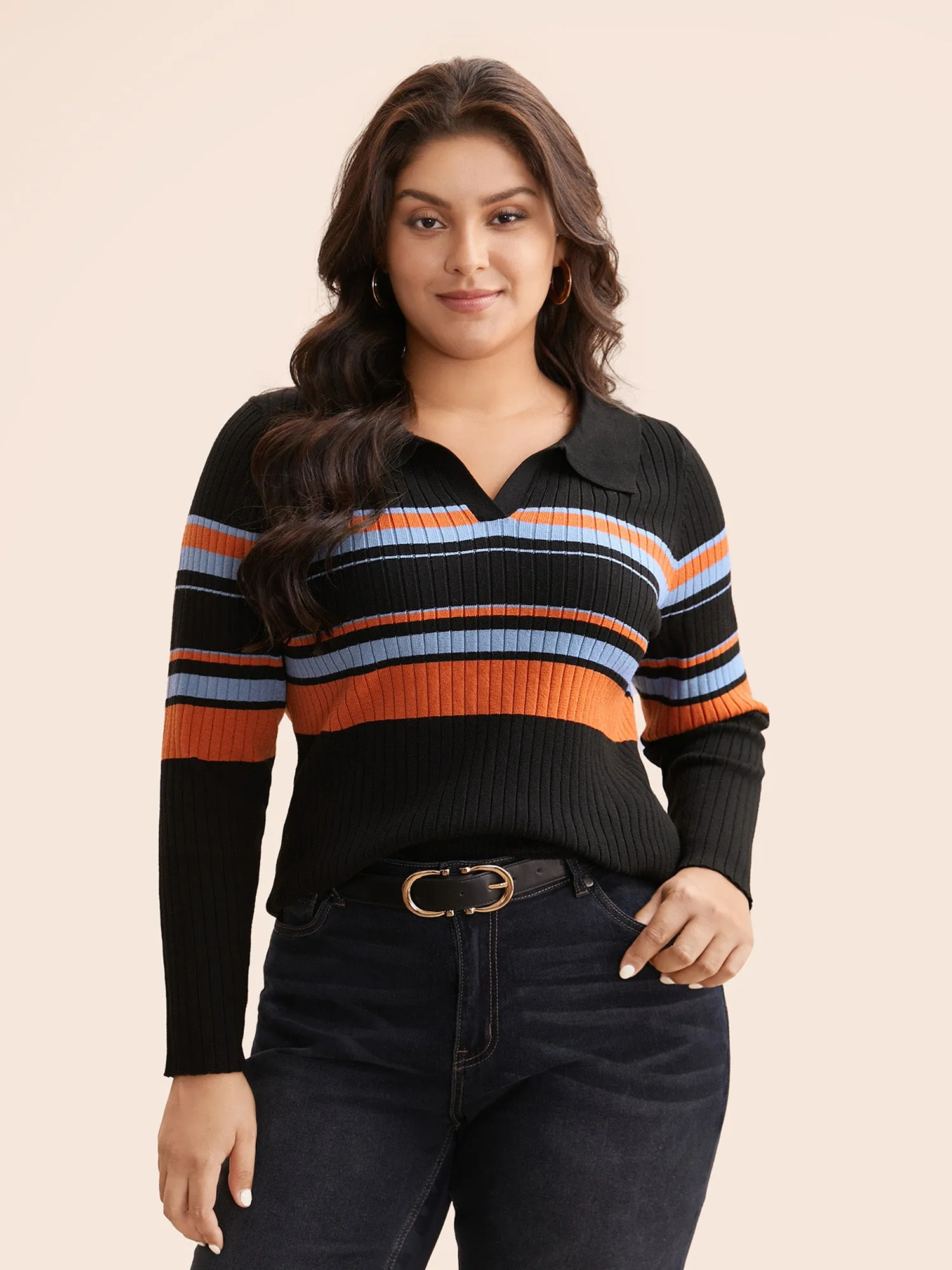 Supersoft Essentials Colored Striped Polo Neck Pullover sold by Bloomchic