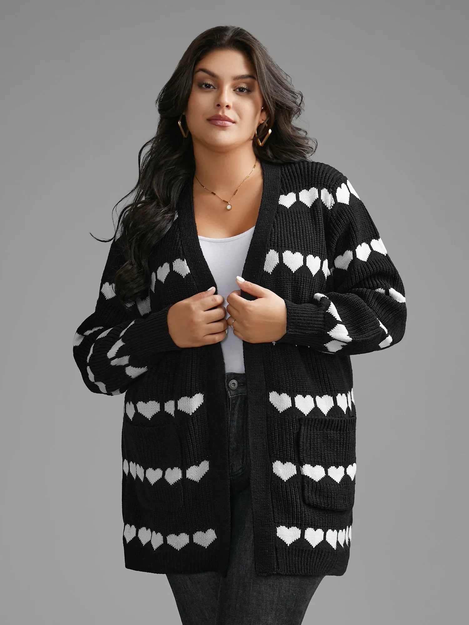 Heart Pattern Jacquard Patch Pocket Cardigan sold by Bloomchic product image thumbnail 4
