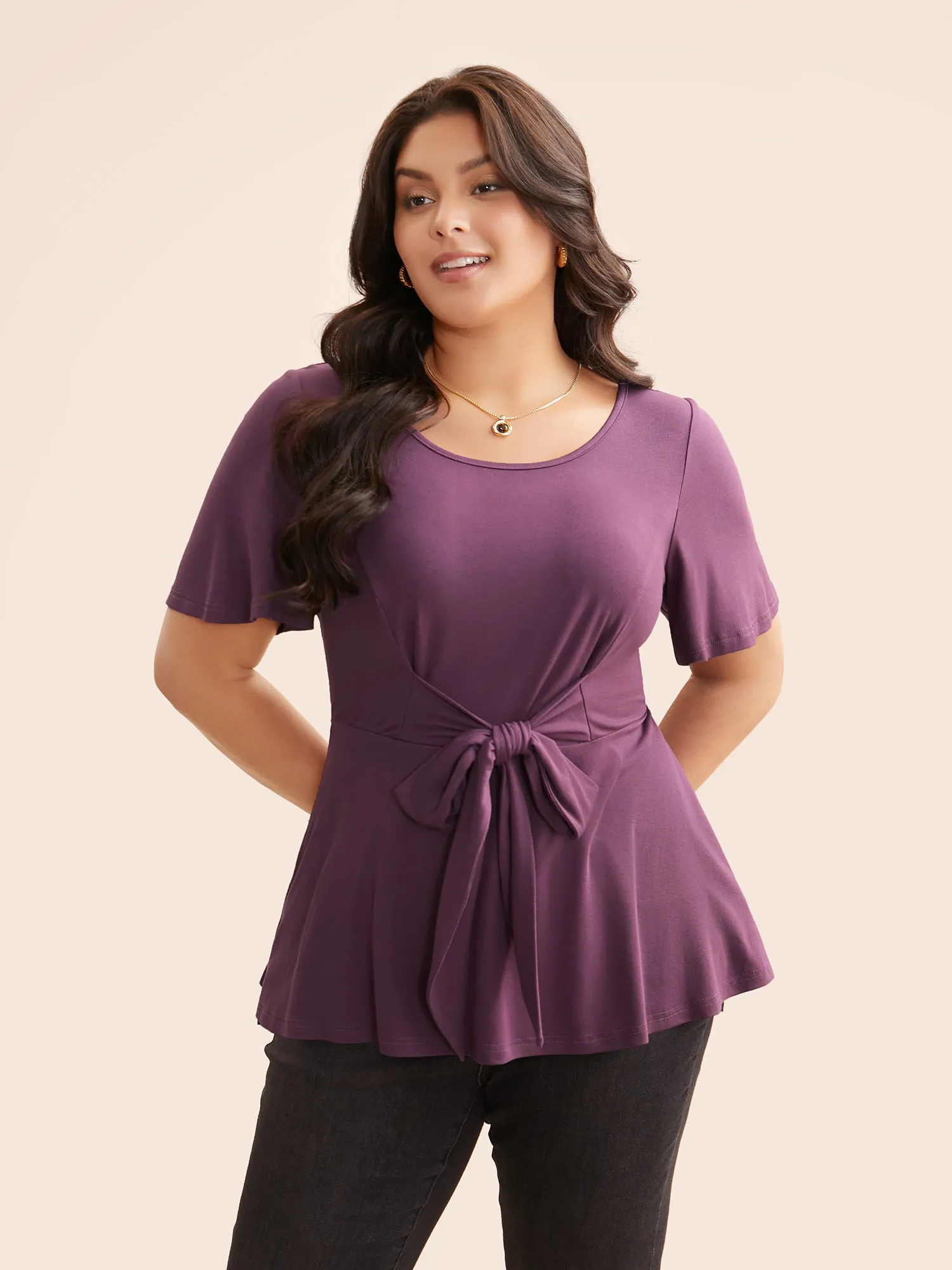 Supersoft Essentials Flutter Sleeve Tie Knot T-shirt sold by Bloomchic product image thumbnail 4