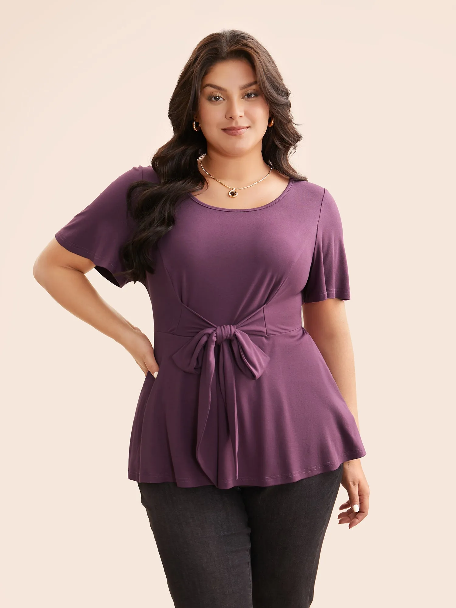 Supersoft Essentials Flutter Sleeve Tie Knot T-shirt sold by Bloomchic product image thumbnail 3