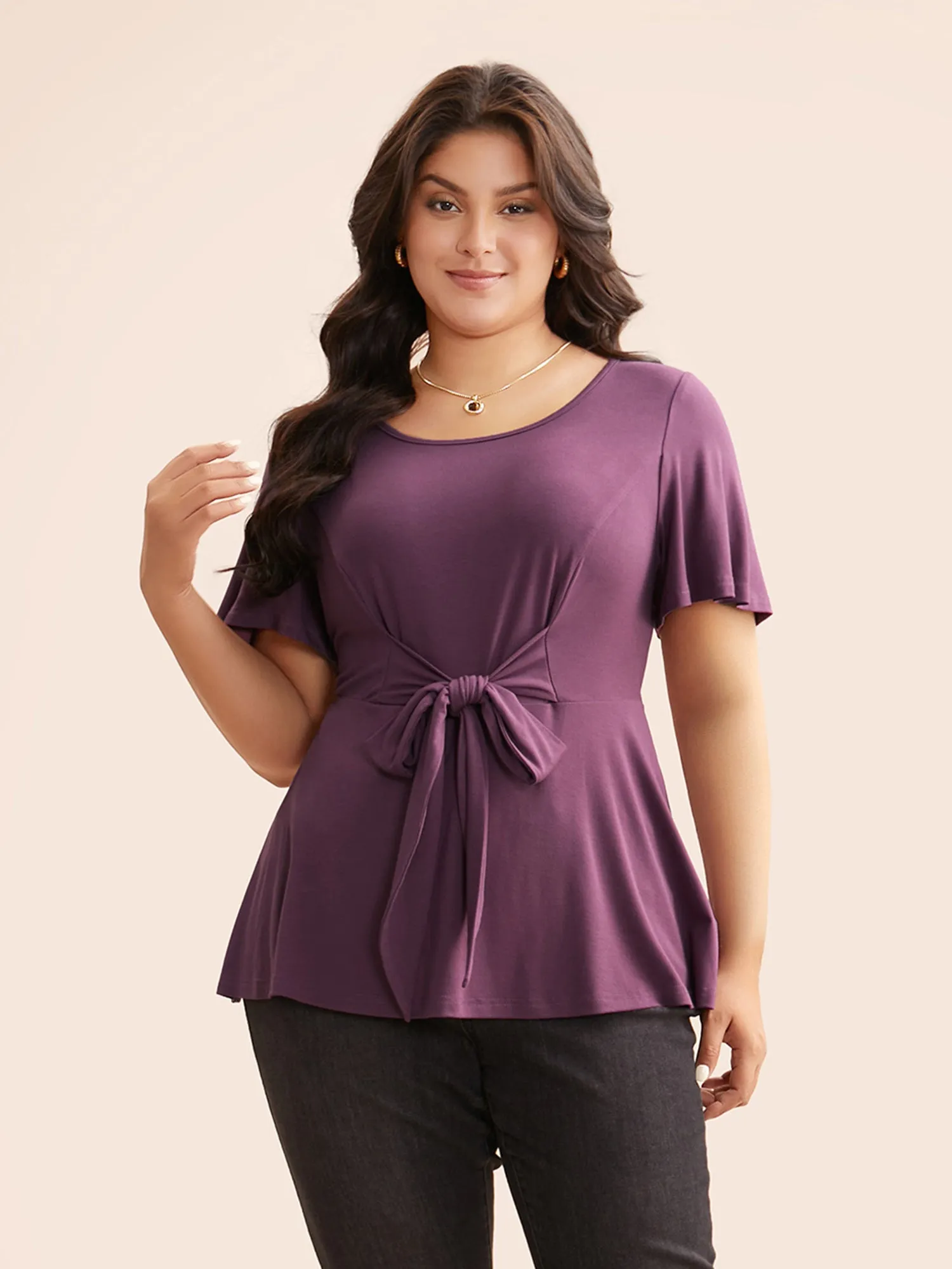 Supersoft Essentials Flutter Sleeve Tie Knot T-shirt sold by Bloomchic product image thumbnail 2