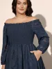 Off Shoulder Shirred Frill Trim Dress sold by Bloomchic