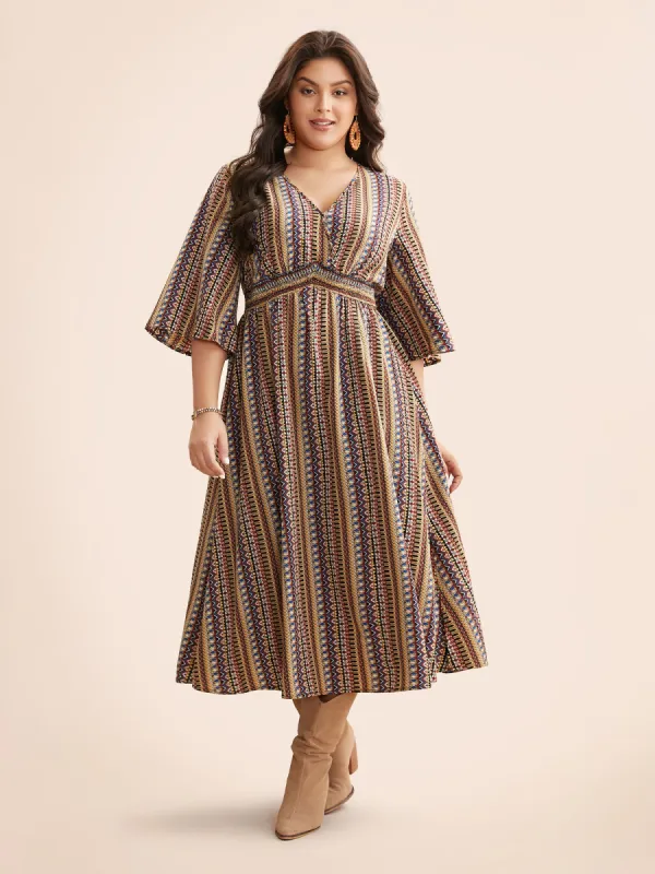Bandana Striped Shirred Split Hem Dress sold by Bloomchic