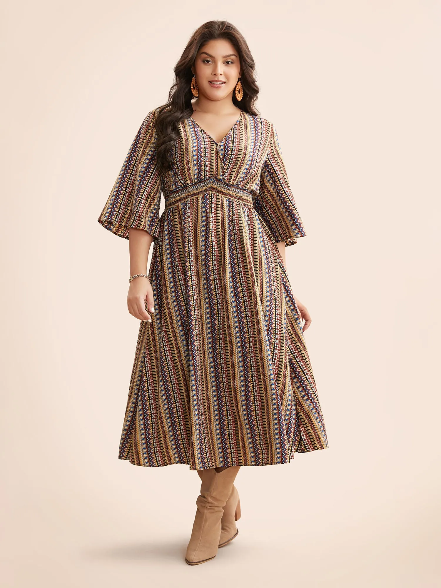 Bandana Striped Shirred Split Hem Dress sold by Bloomchic