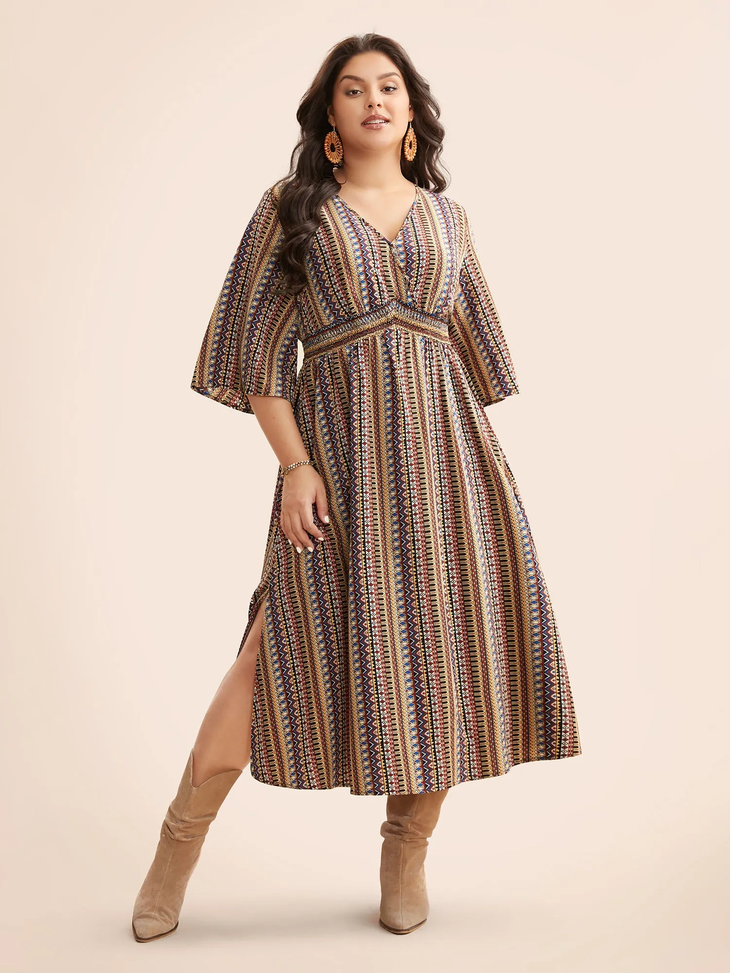 Bandana Striped Shirred Split Hem Dress sold by Bloomchic product image thumbnail 2