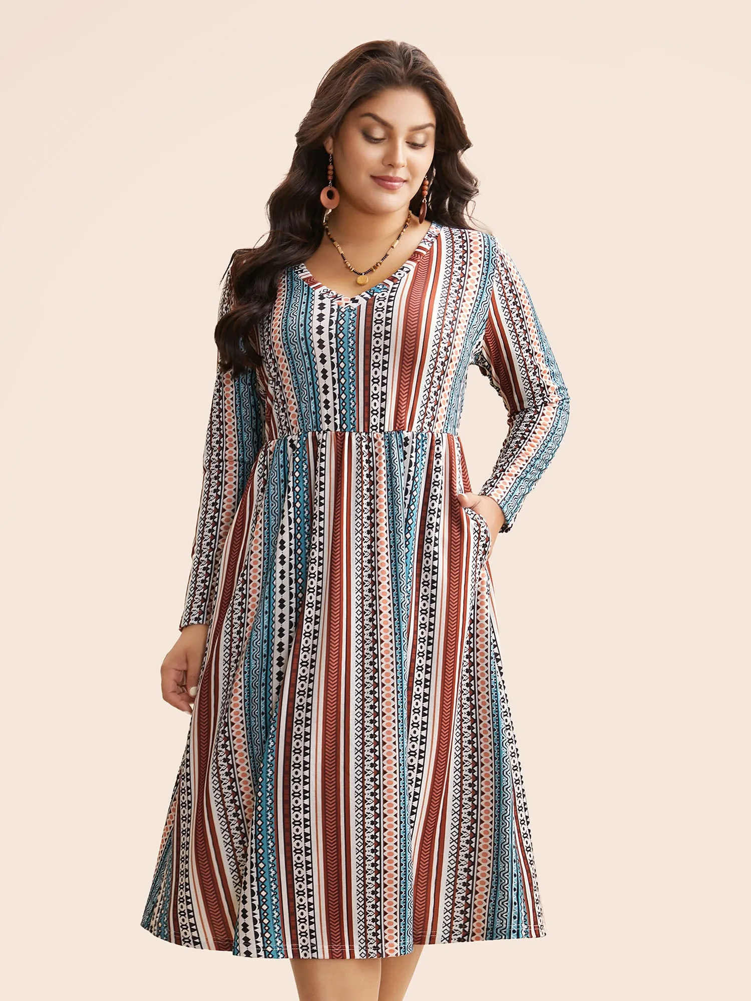 Bandana Striped V Neck Midi Dress sold by Bloomchic product image thumbnail 3