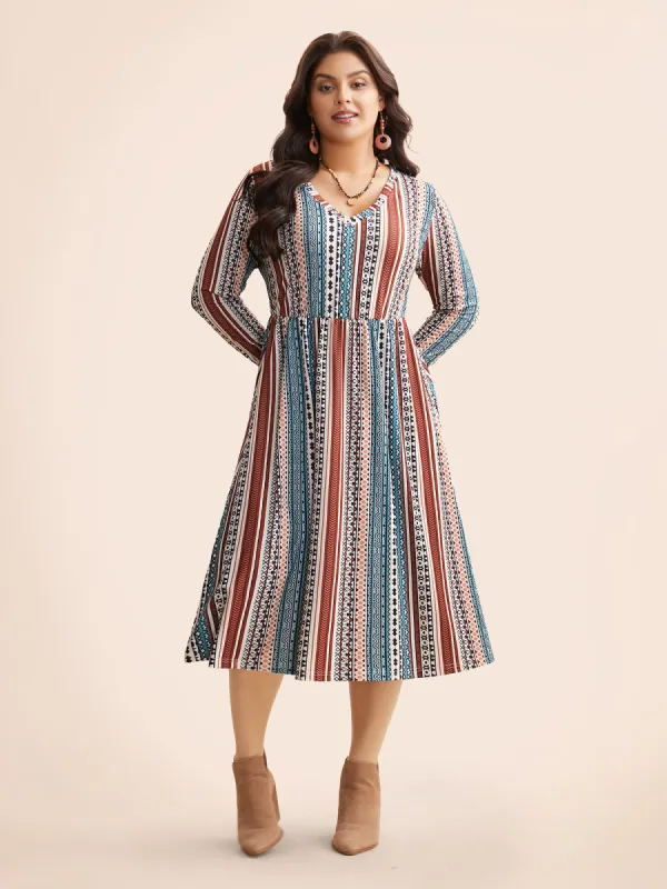 Bandana Striped V Neck Midi Dress sold by Bloomchic