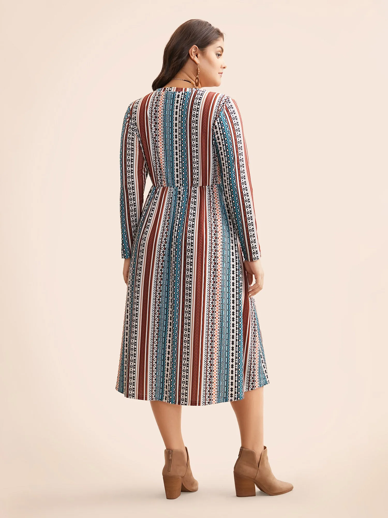 Bandana Striped V Neck Midi Dress sold by Bloomchic product image thumbnail 4