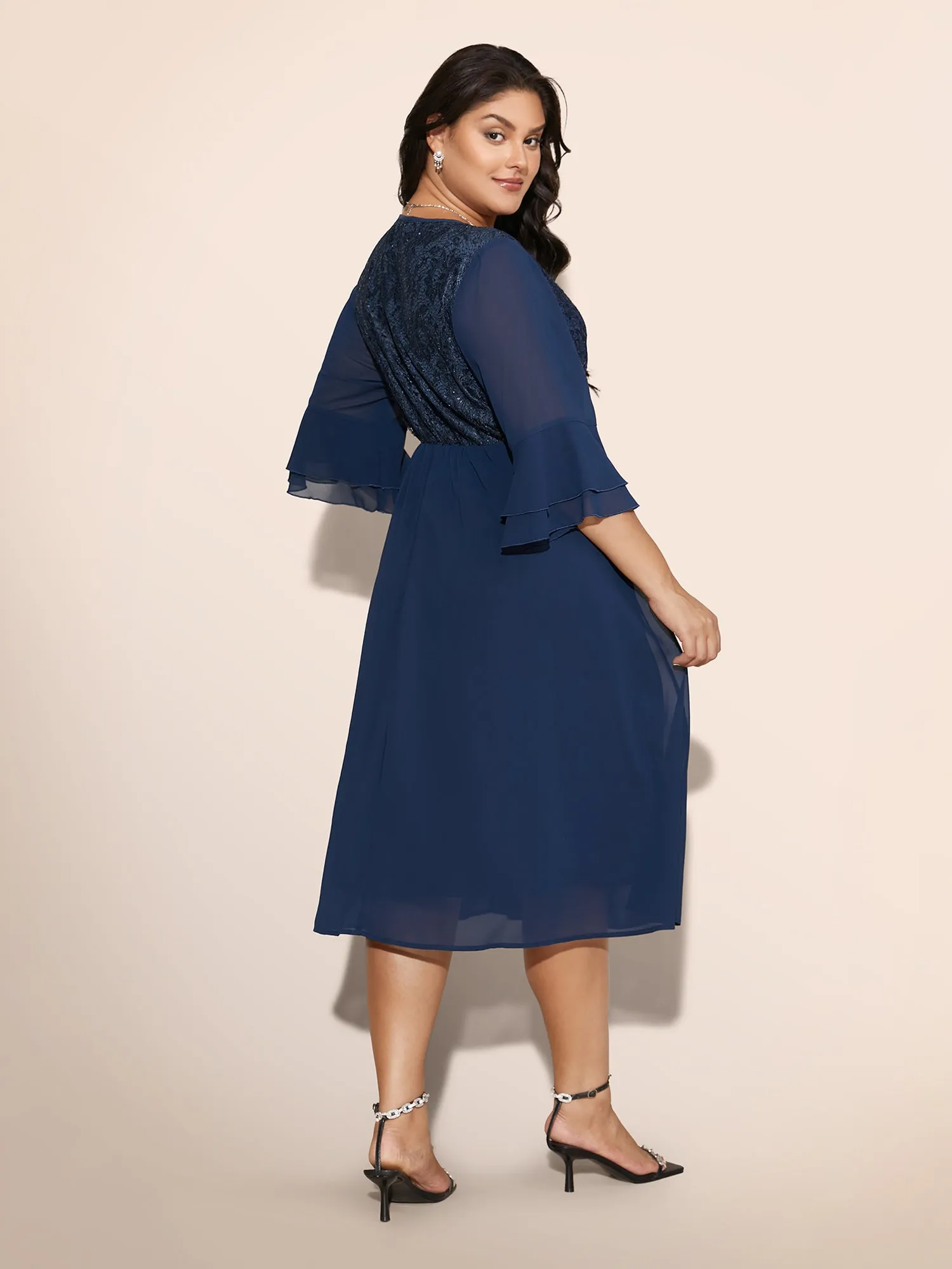 Patchwork Sequin Tiered Ruffle Sleeve Dress sold by Bloomchic product image thumbnail 5