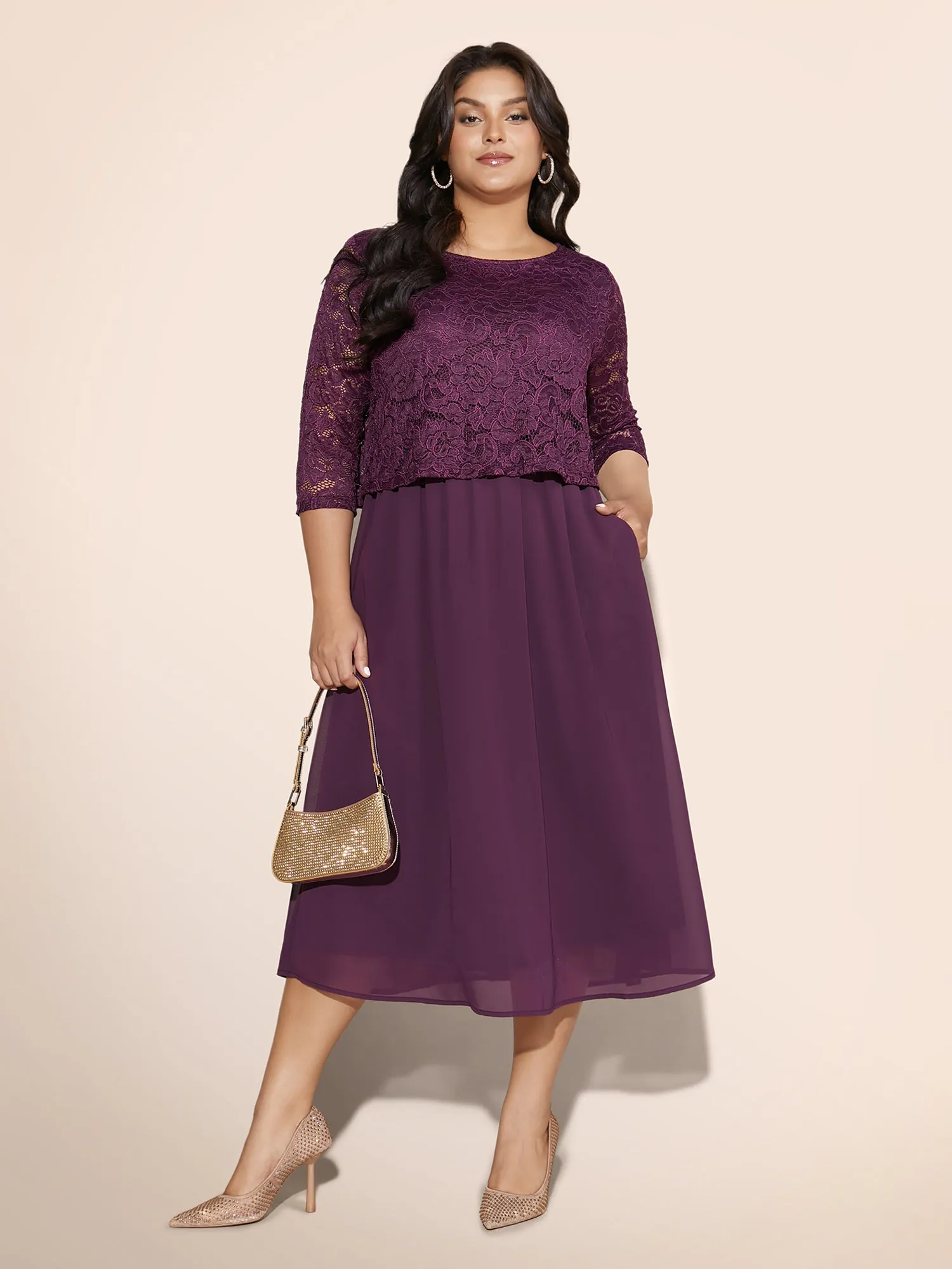 Round Neck Crochet Lace Mesh Dress sold by Bloomchic product image thumbnail 3