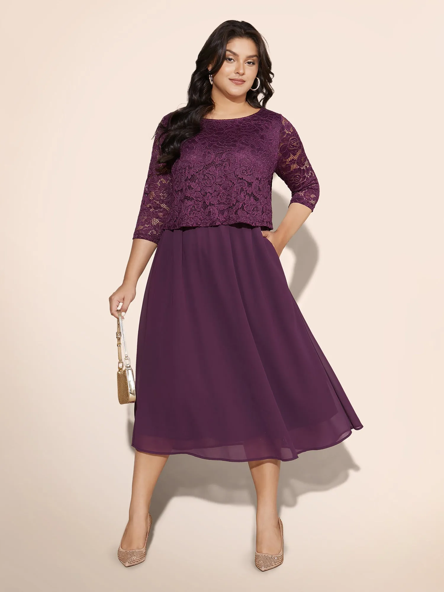 Round Neck Crochet Lace Mesh Dress sold by Bloomchic