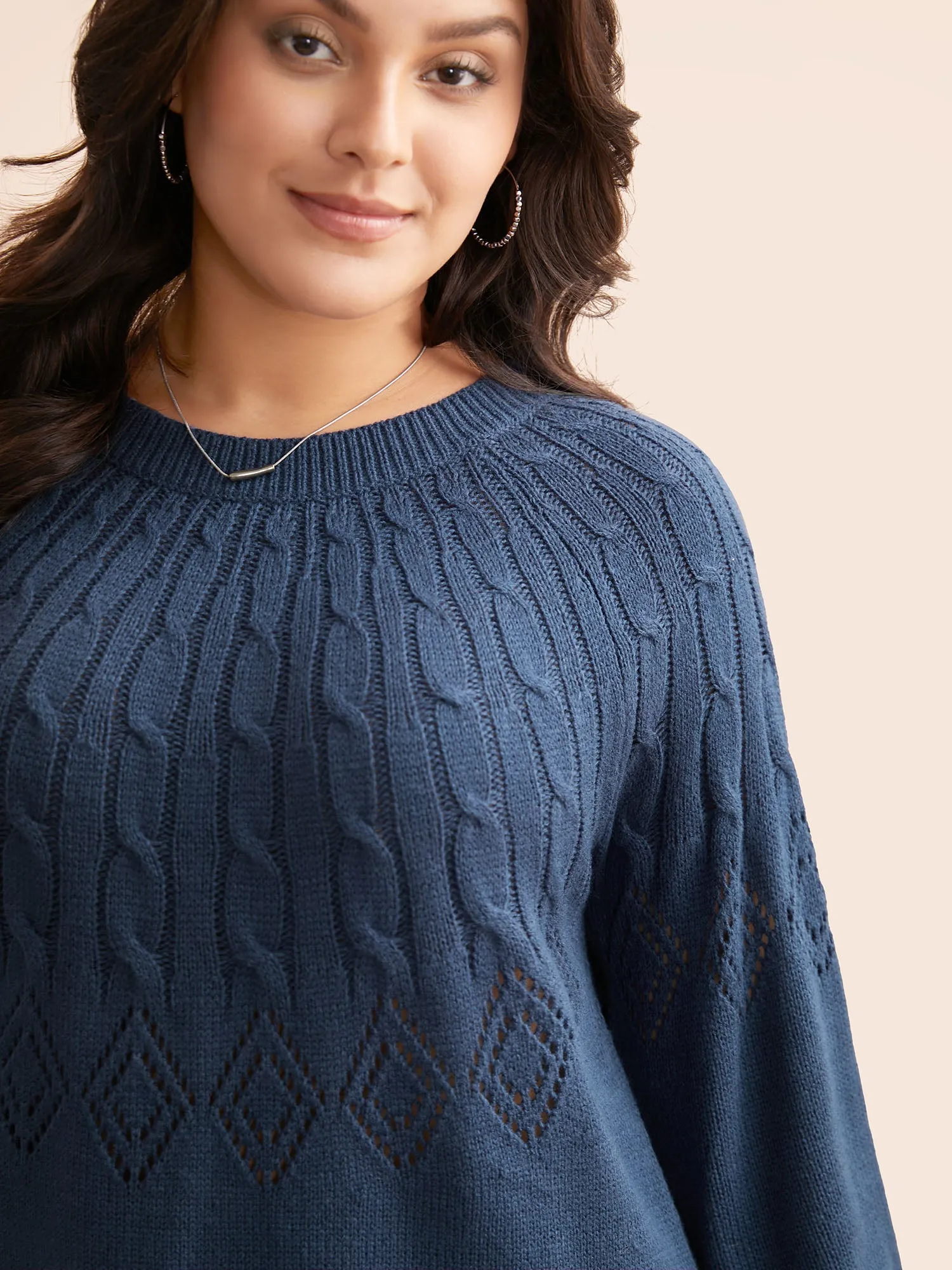 Texture Cable Knit Lantern Sleeve Pullover sold by Bloomchic product image thumbnail 5