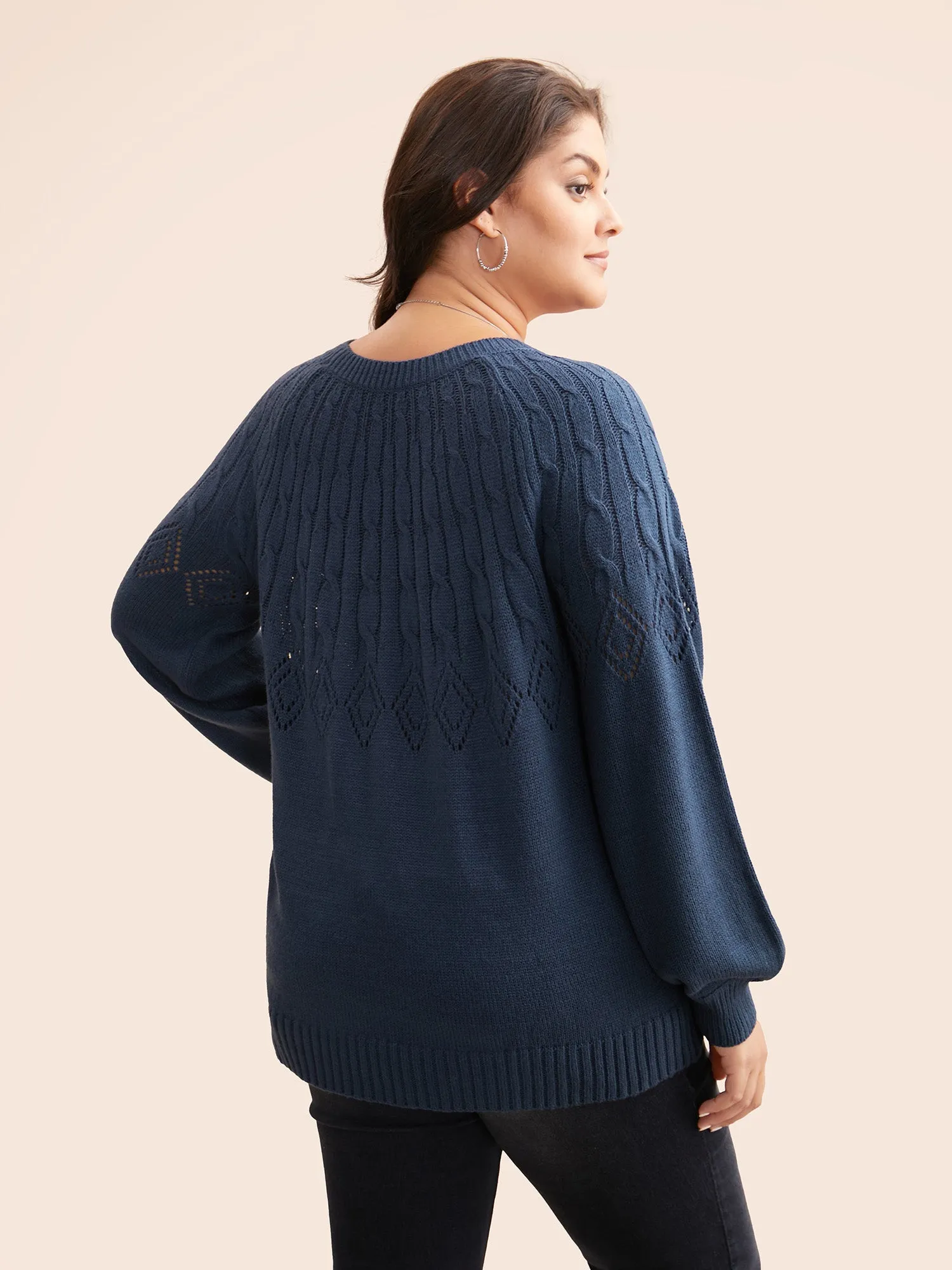 Texture Cable Knit Lantern Sleeve Pullover sold by Bloomchic product image thumbnail 2