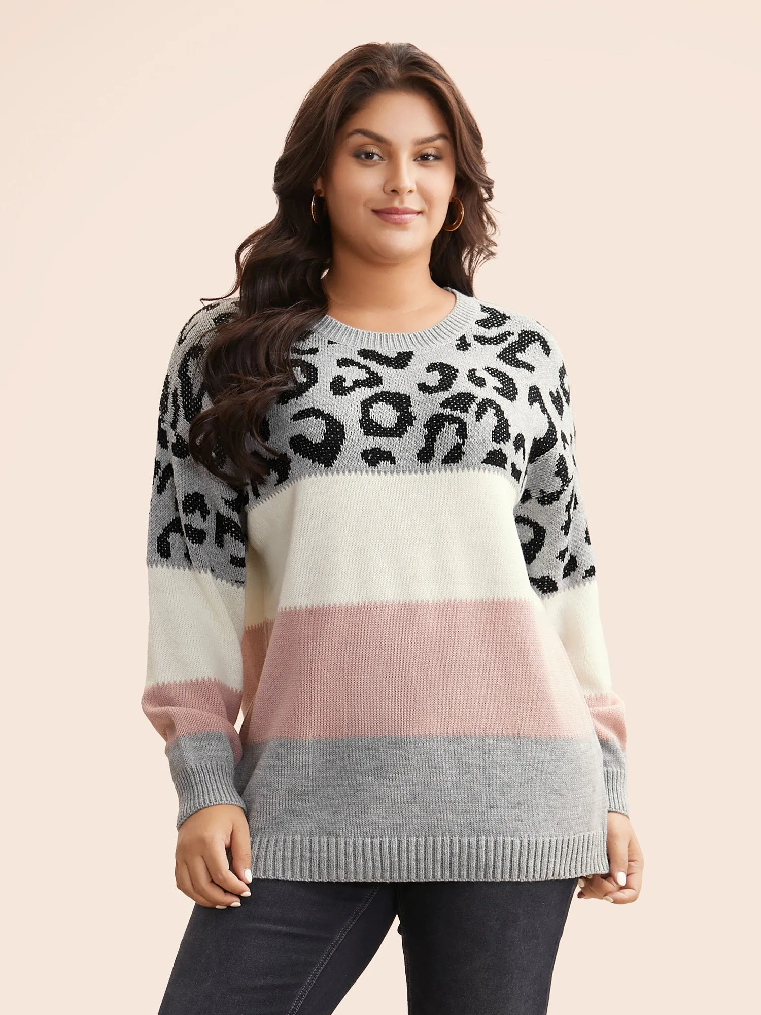 Leopard Print Contrast Patchwork Pullover sold by Bloomchic
