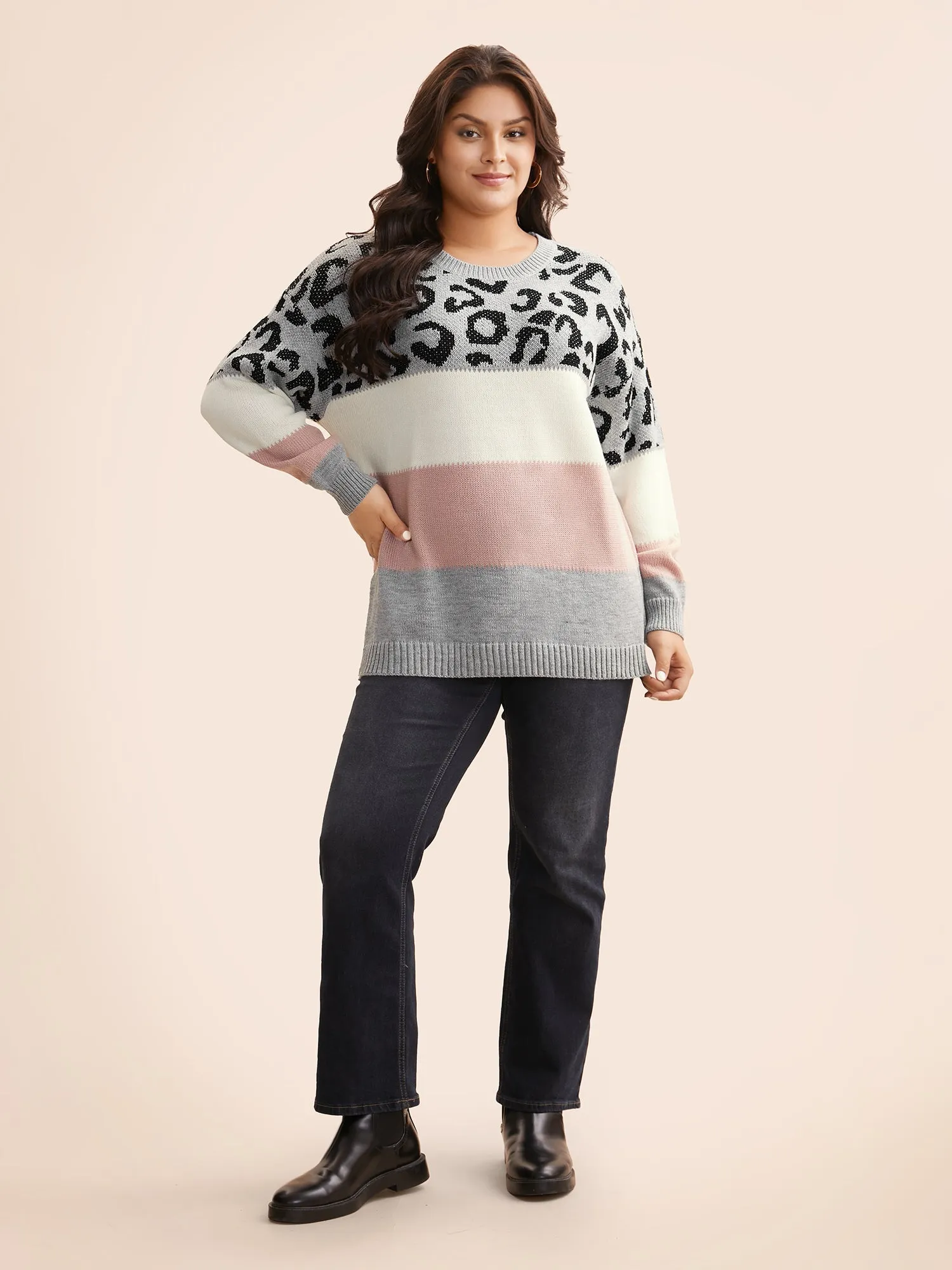 Leopard Print Contrast Patchwork Pullover sold by Bloomchic product image thumbnail 4