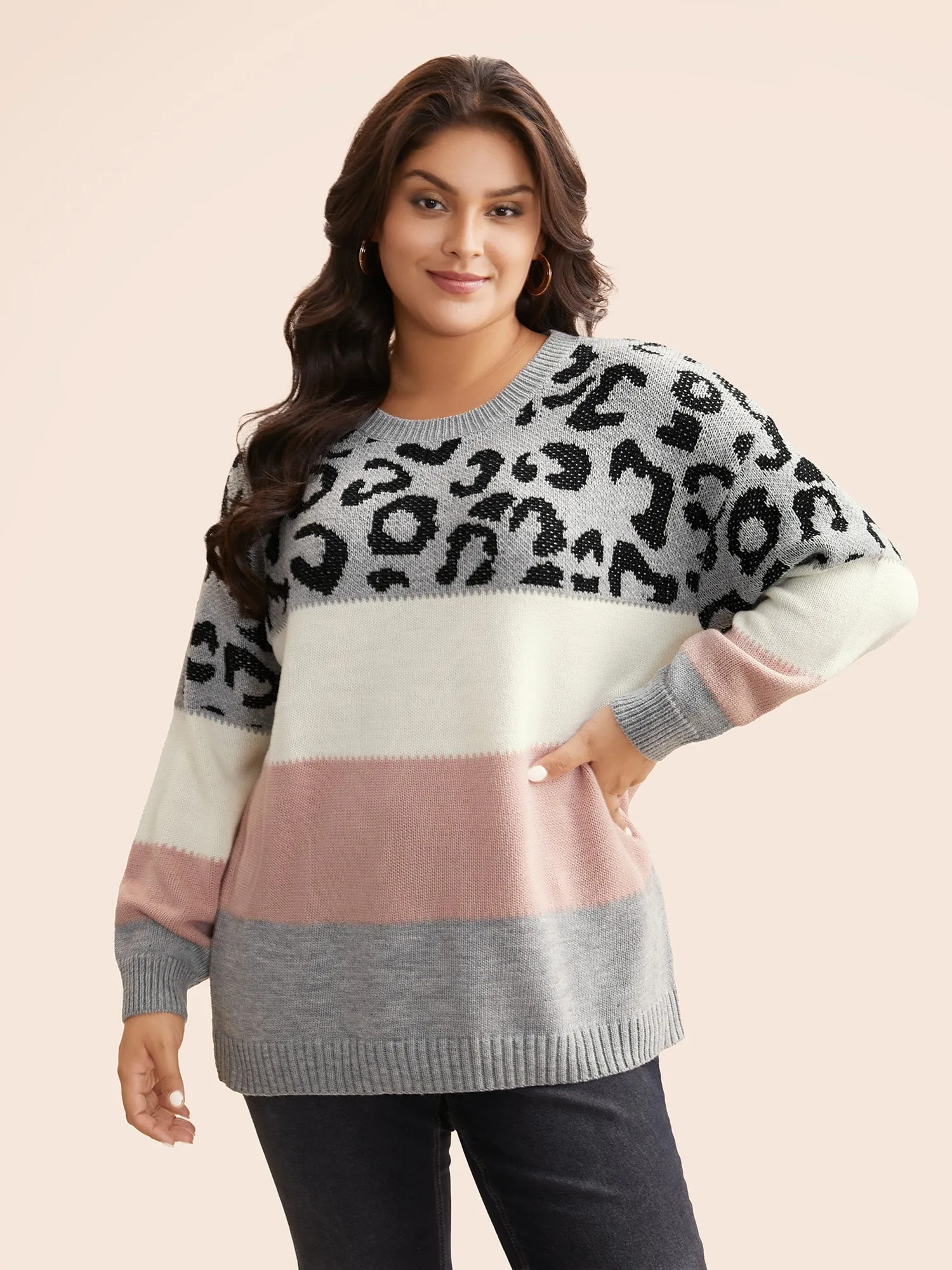 Leopard Print Contrast Patchwork Pullover sold by Bloomchic product image thumbnail 3