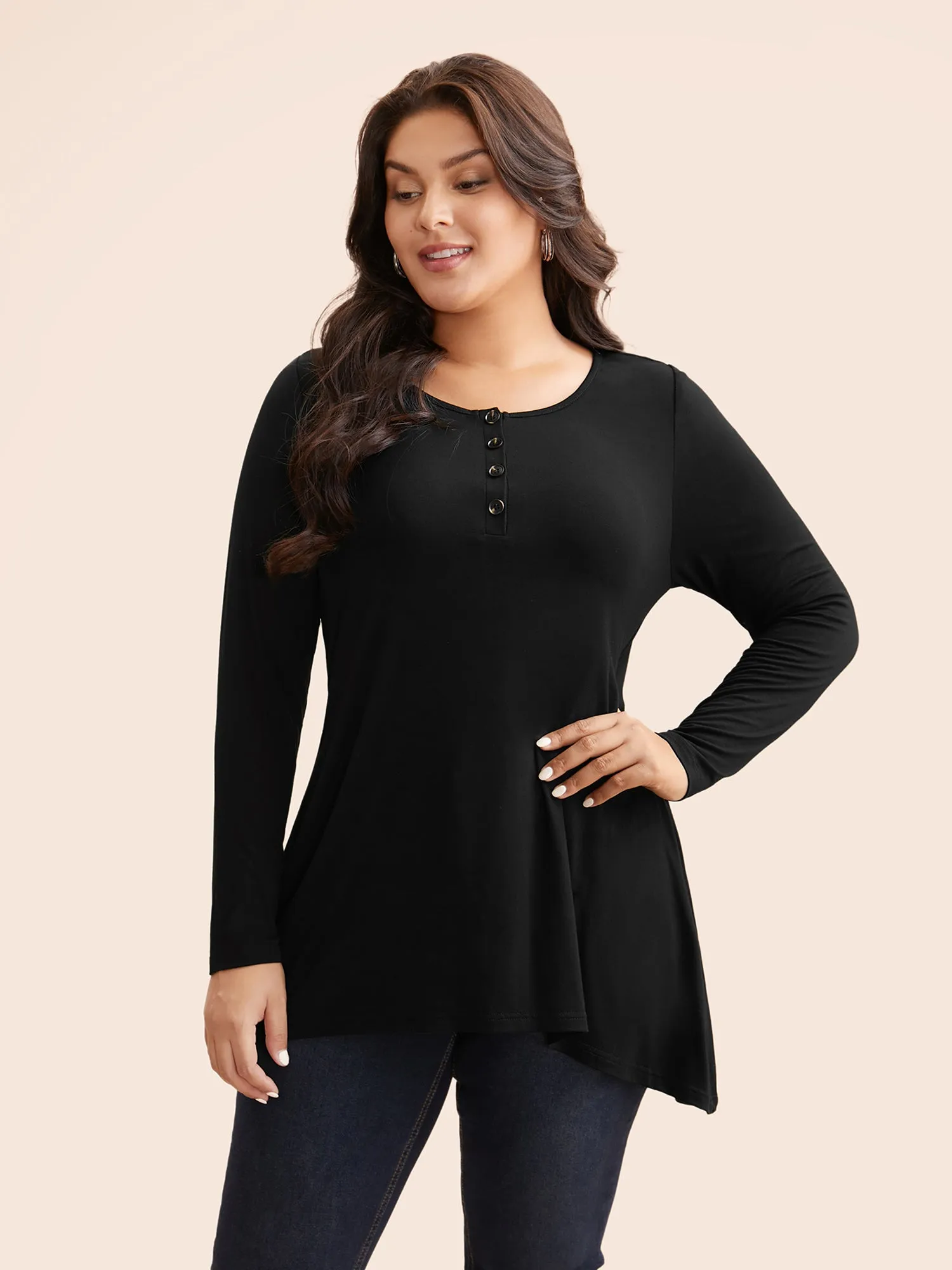 Solid Asymmetric Hem Jersey Top sold by Bloomchic
