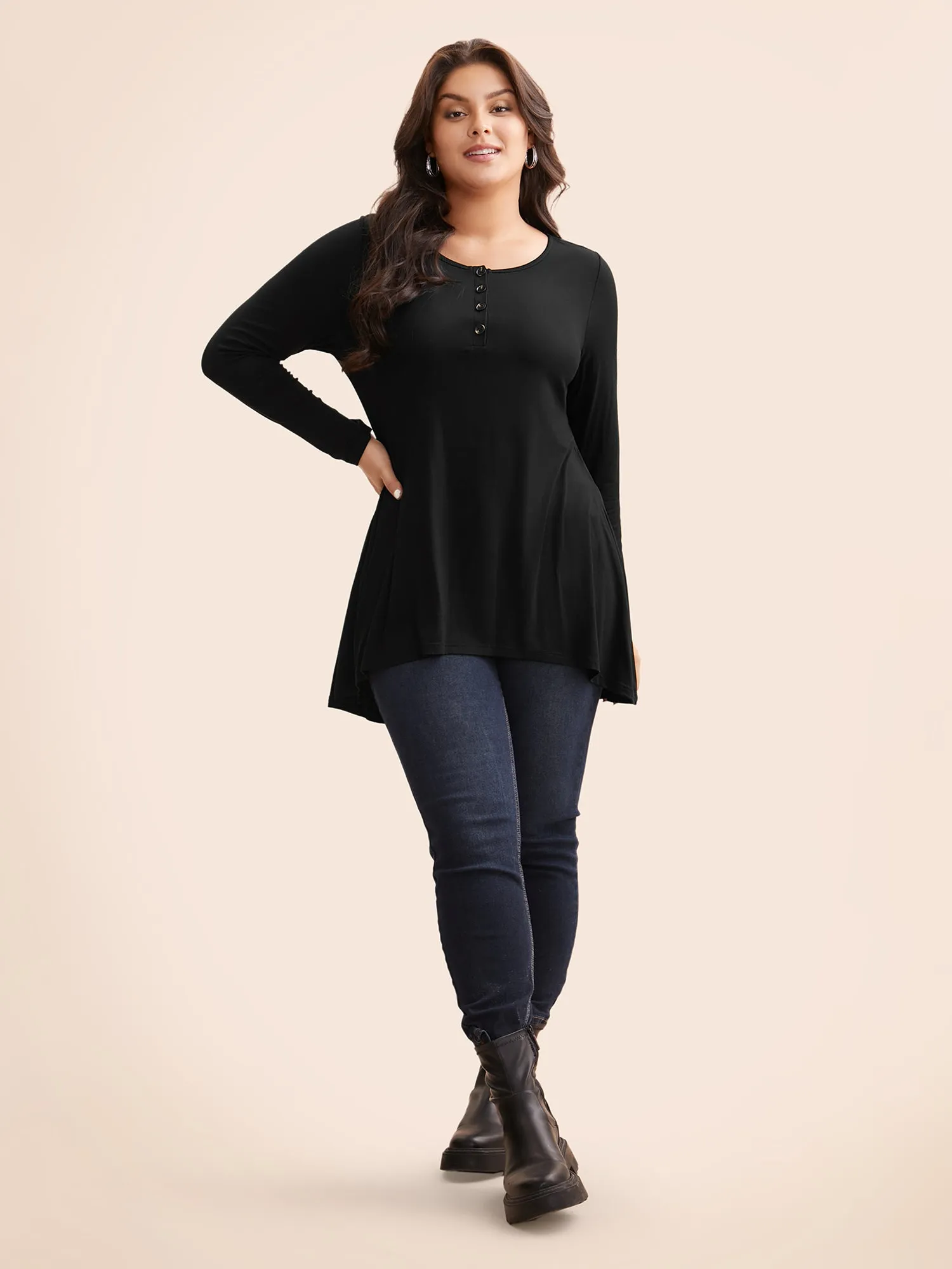 Solid Asymmetric Hem Jersey Top sold by Bloomchic product image thumbnail 4