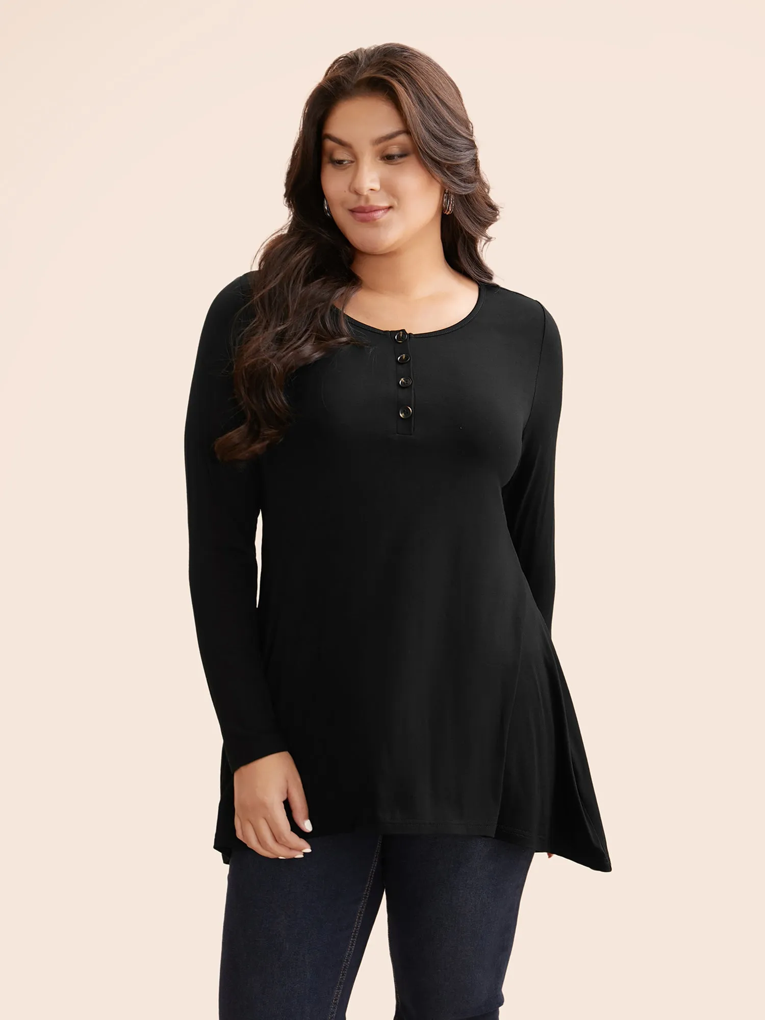 Solid Asymmetric Hem Jersey Top sold by Bloomchic product image thumbnail 2