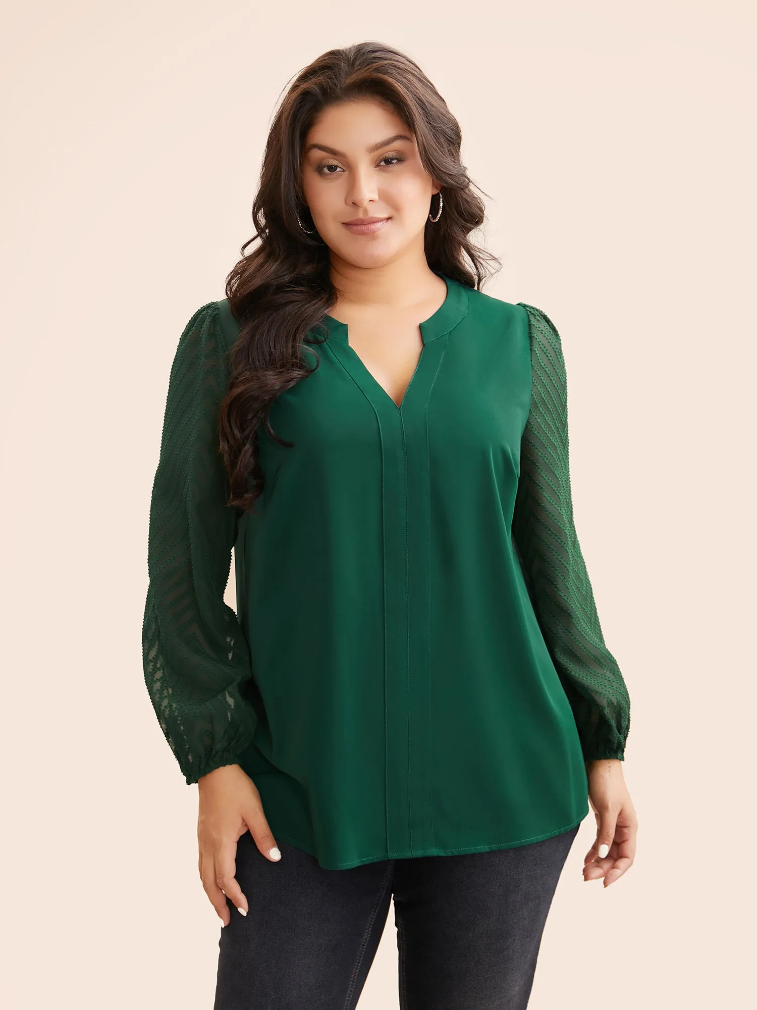 Solid Textured Notched Collar Pleated Blouse sold by Bloomchic product image thumbnail 3