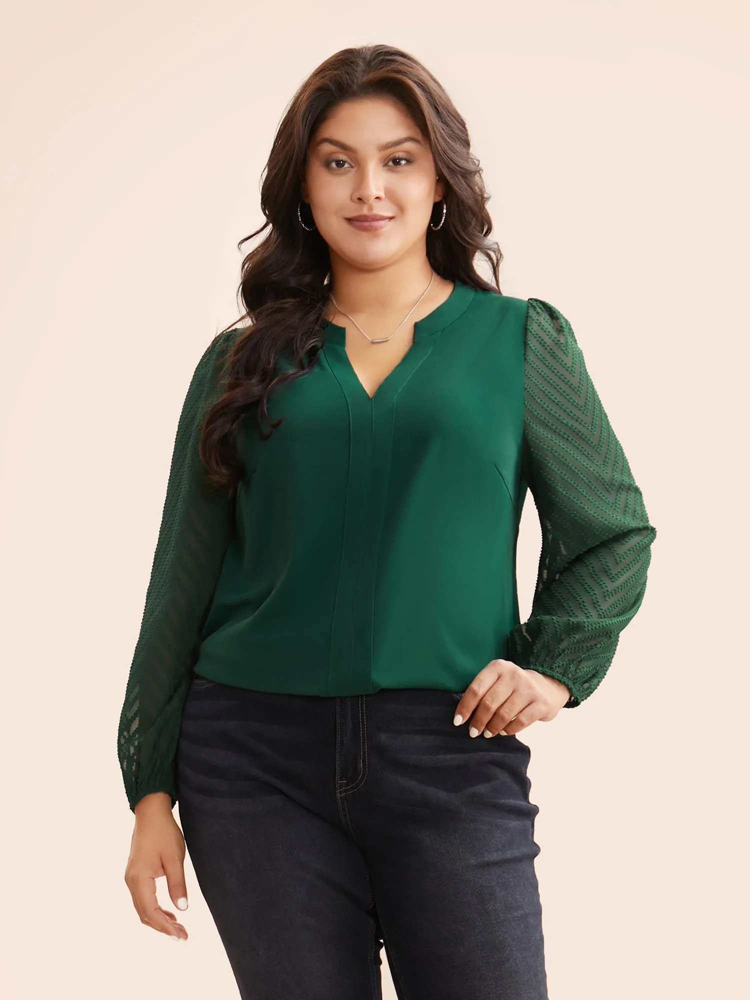 Solid Textured Notched Collar Pleated Blouse sold by Bloomchic