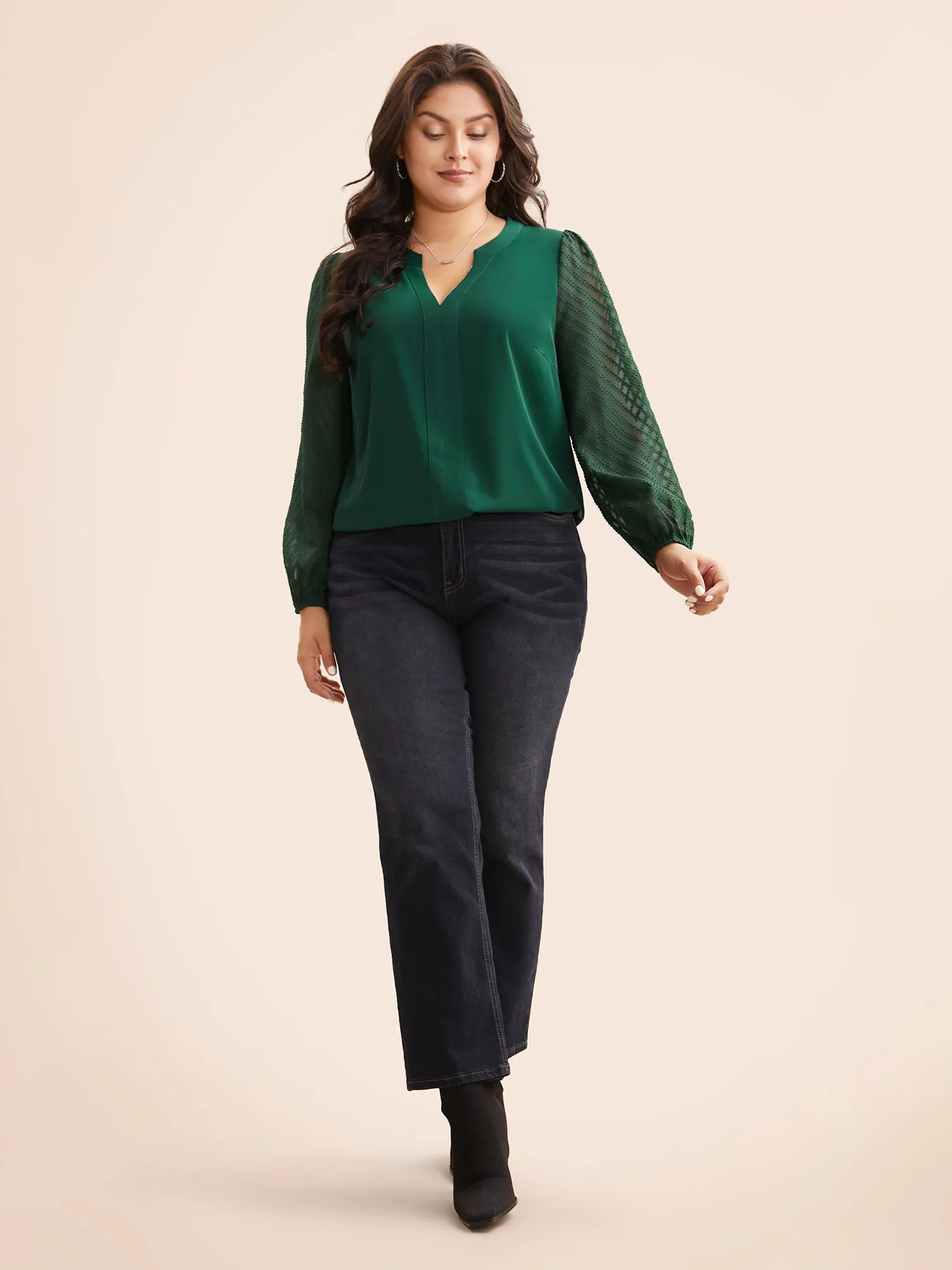 Solid Textured Notched Collar Pleated Blouse sold by Bloomchic product image thumbnail 2