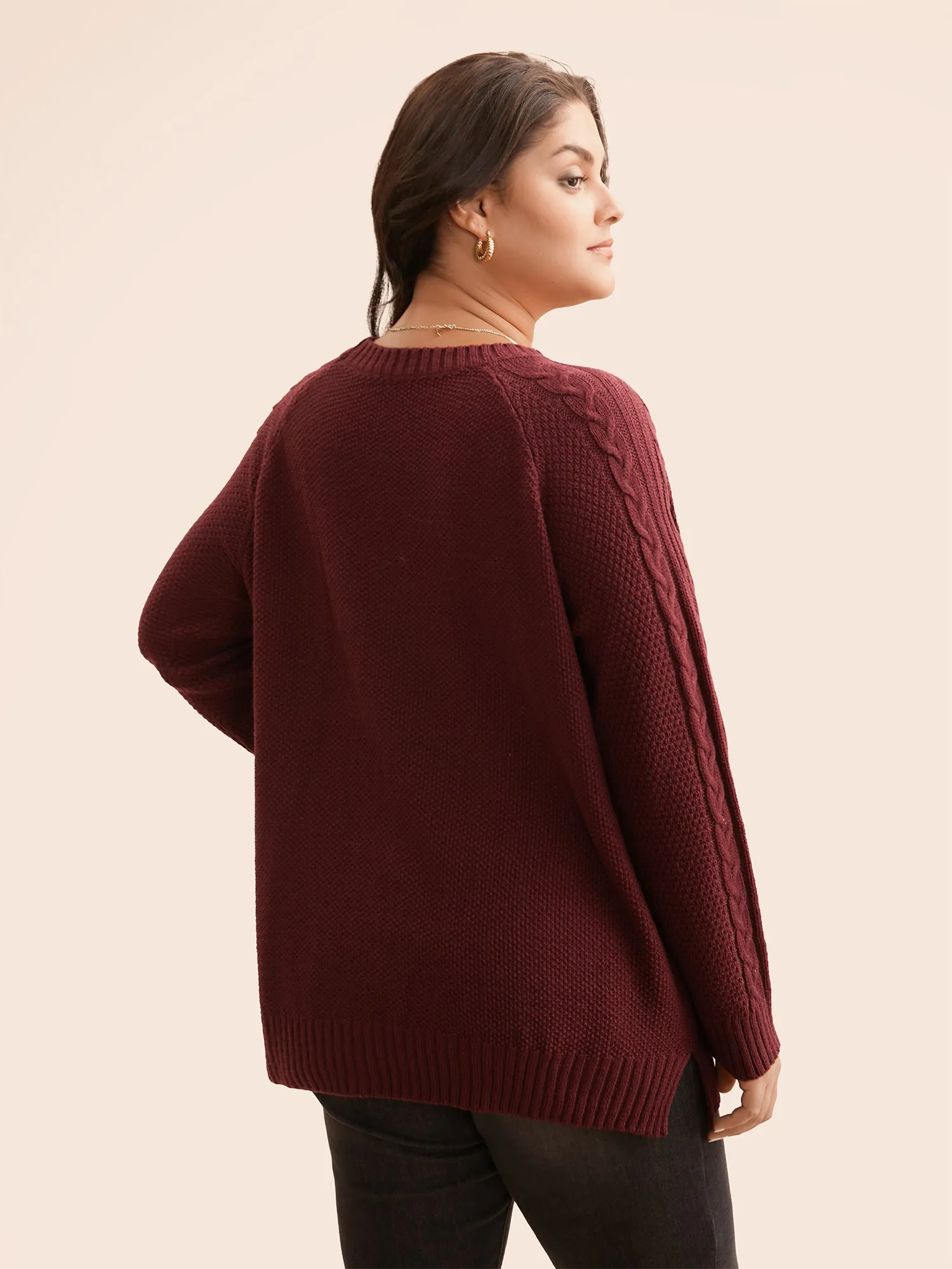 Texture Cable Knit Raglan Sleeve Pullover sold by Bloomchic product image thumbnail 2