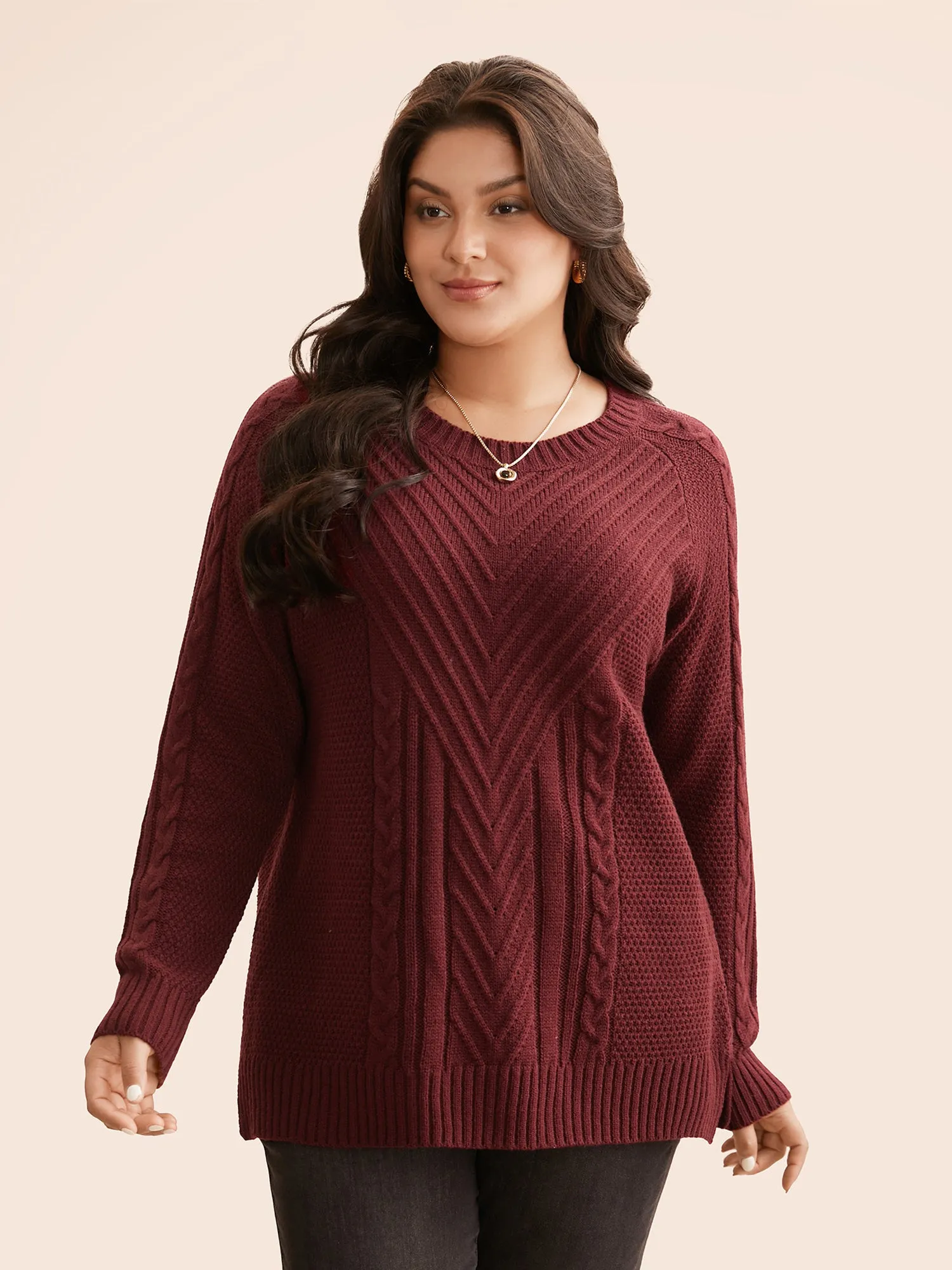 Texture Cable Knit Raglan Sleeve Pullover sold by Bloomchic product image thumbnail 3